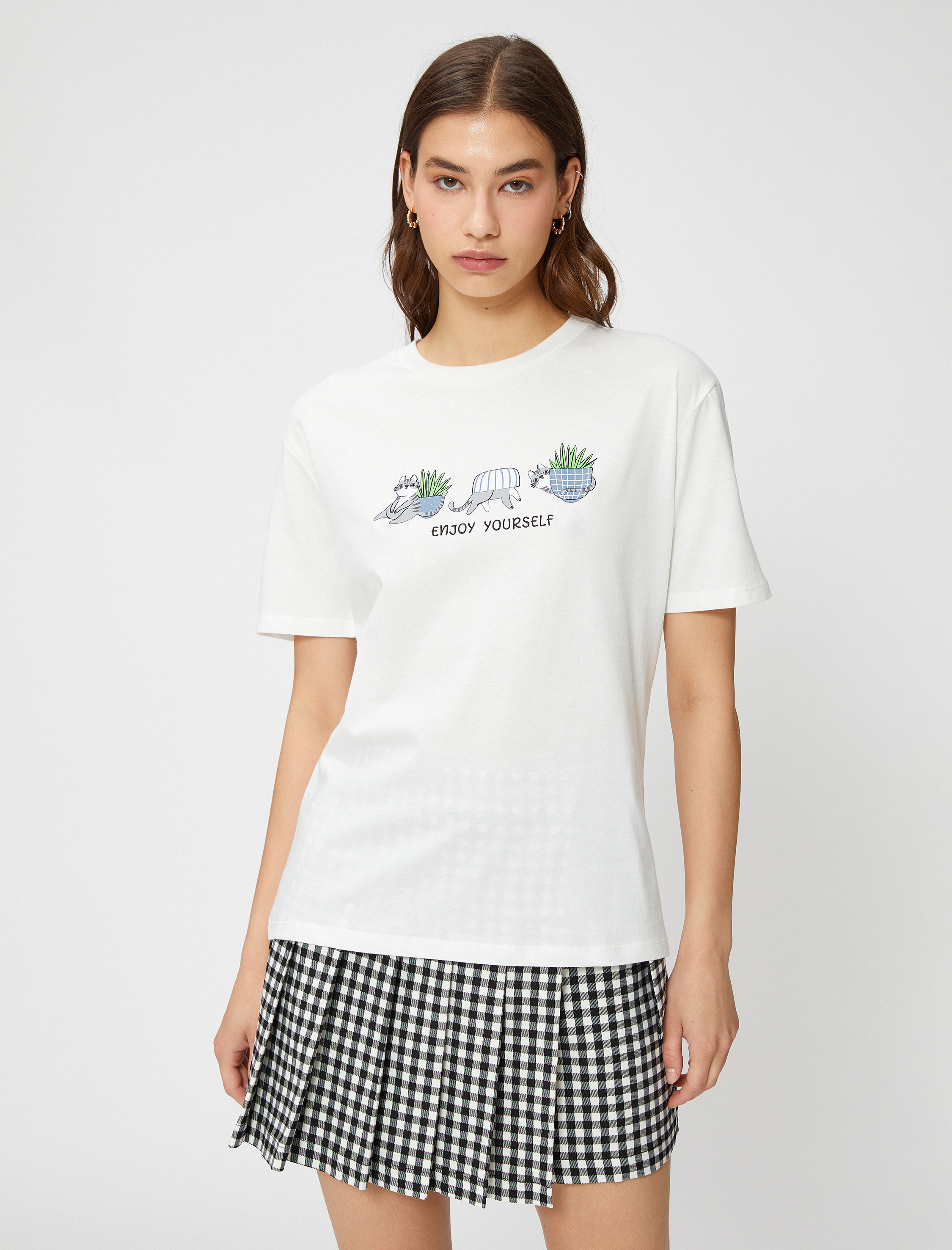   Slogan Baskılı Tişört Bisiklet Yaka Kısa Kollu Pamuklu