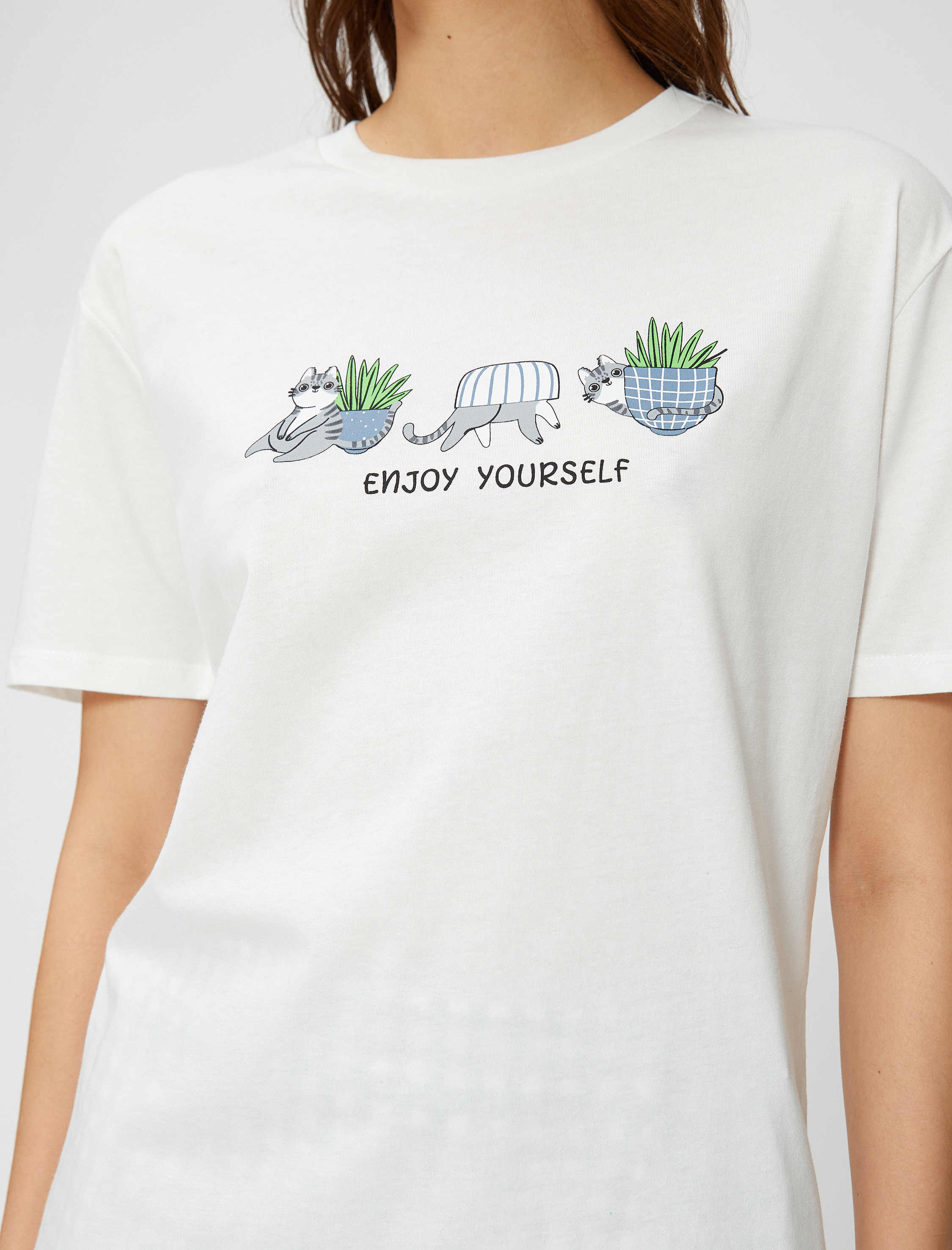   Slogan Baskılı Tişört Bisiklet Yaka Kısa Kollu Pamuklu