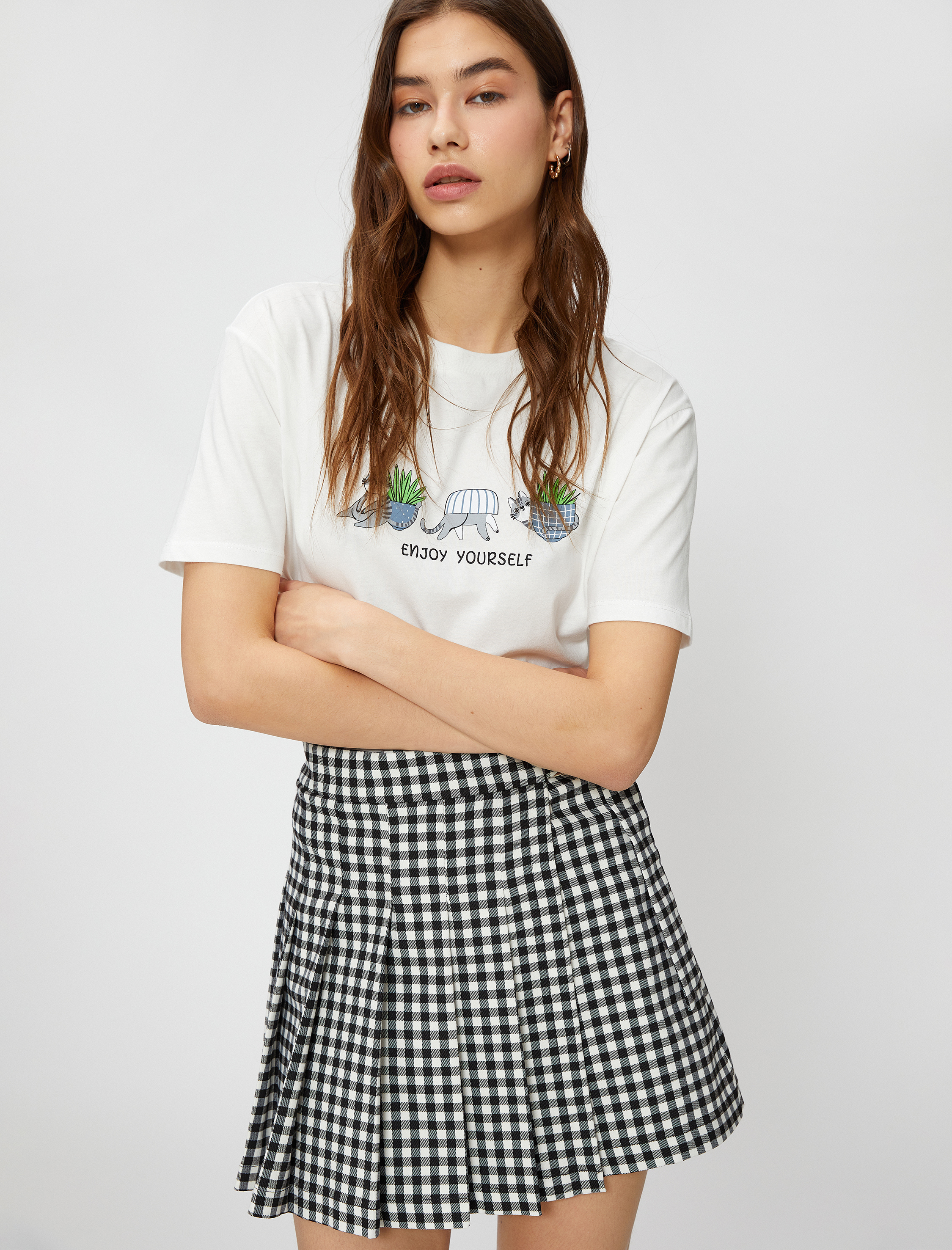   Slogan Baskılı Tişört Bisiklet Yaka Kısa Kollu Pamuklu