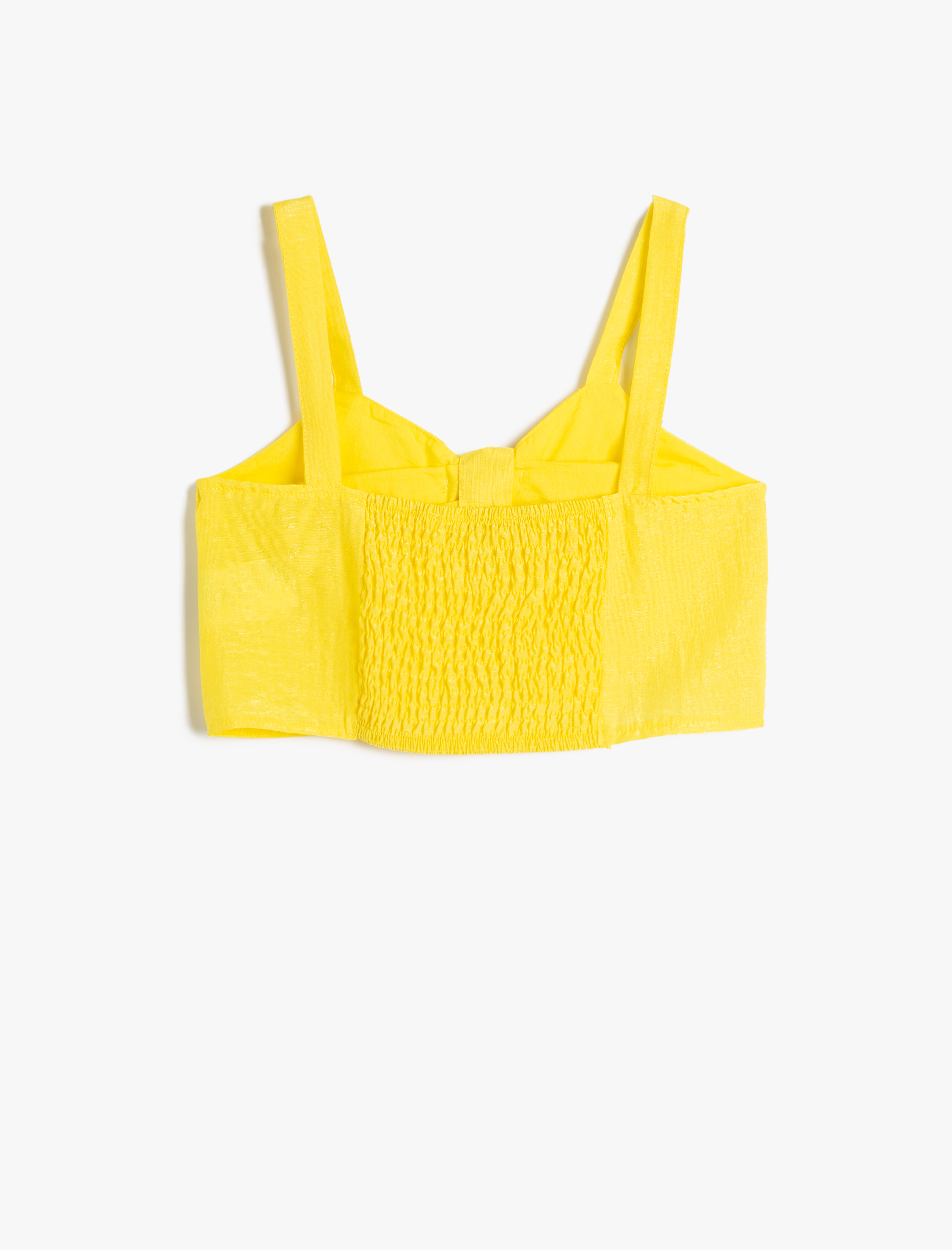  Kız Çocuk Crop Üst Askılı Dokulu Önden Bağlamalı Parlak