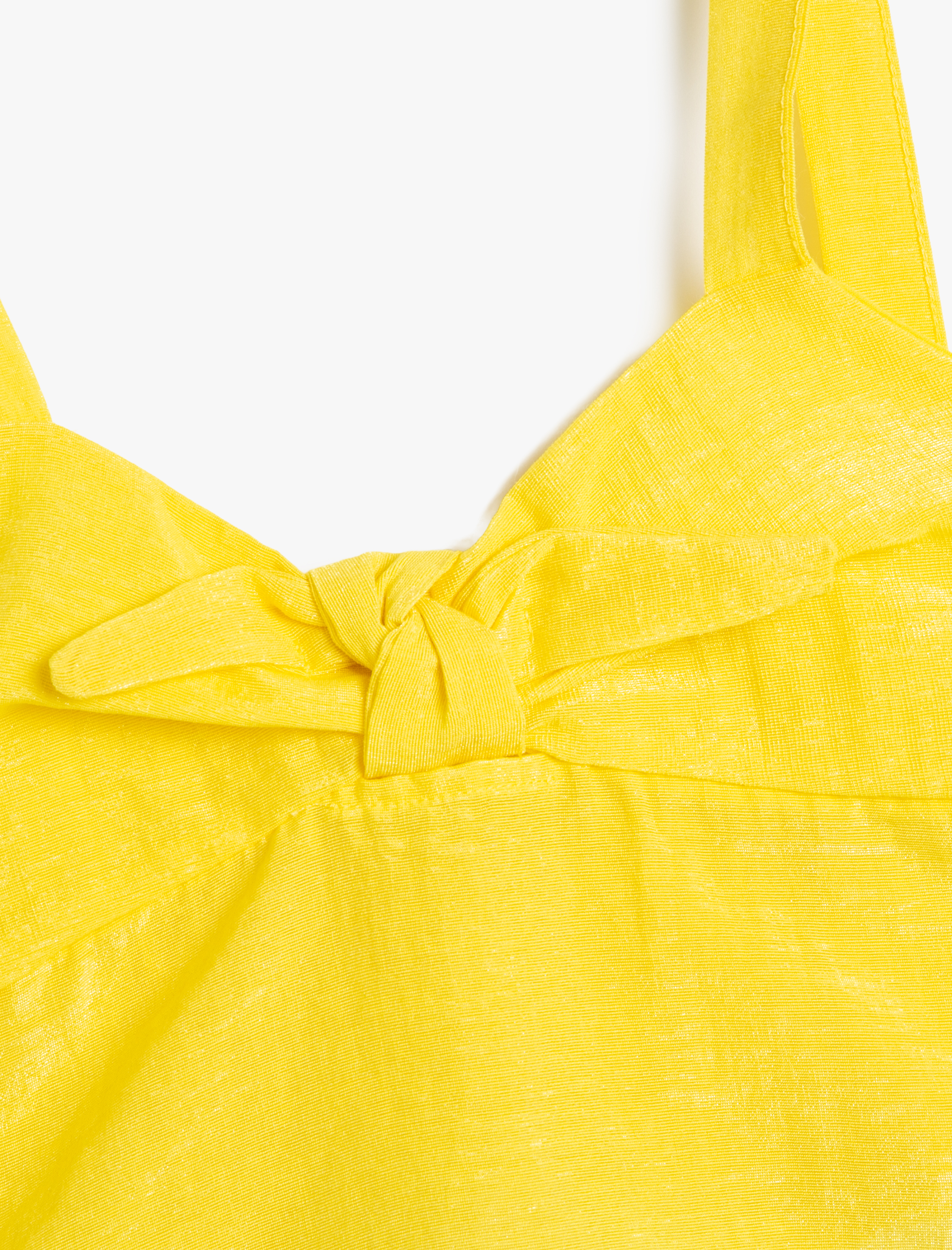  Kız Çocuk Crop Üst Askılı Dokulu Önden Bağlamalı Parlak