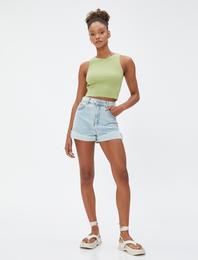 Basic Crop Atlet Halter Yaka Fitilli