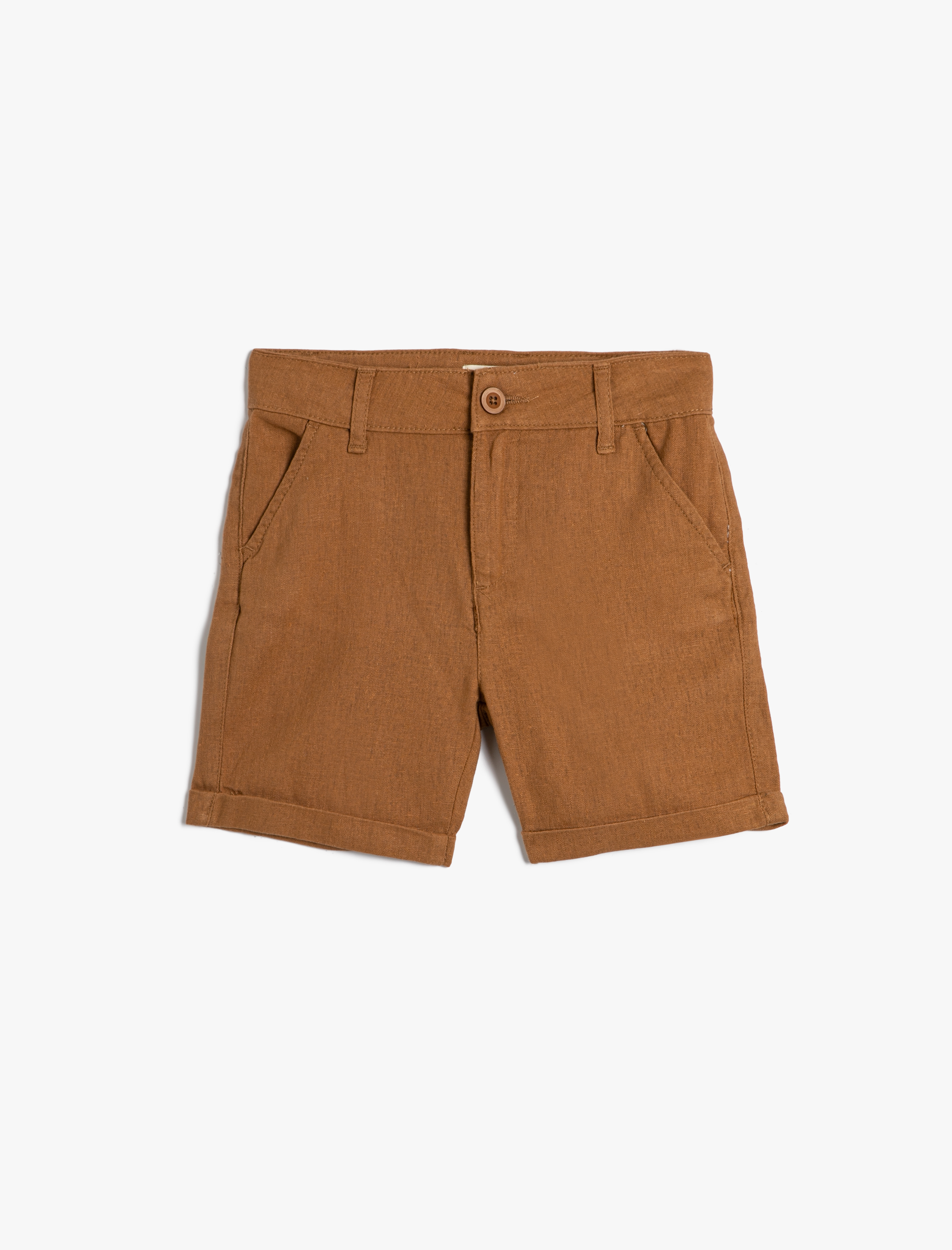  Erkek Çocuk Keten Şort Düğmeli Cepli