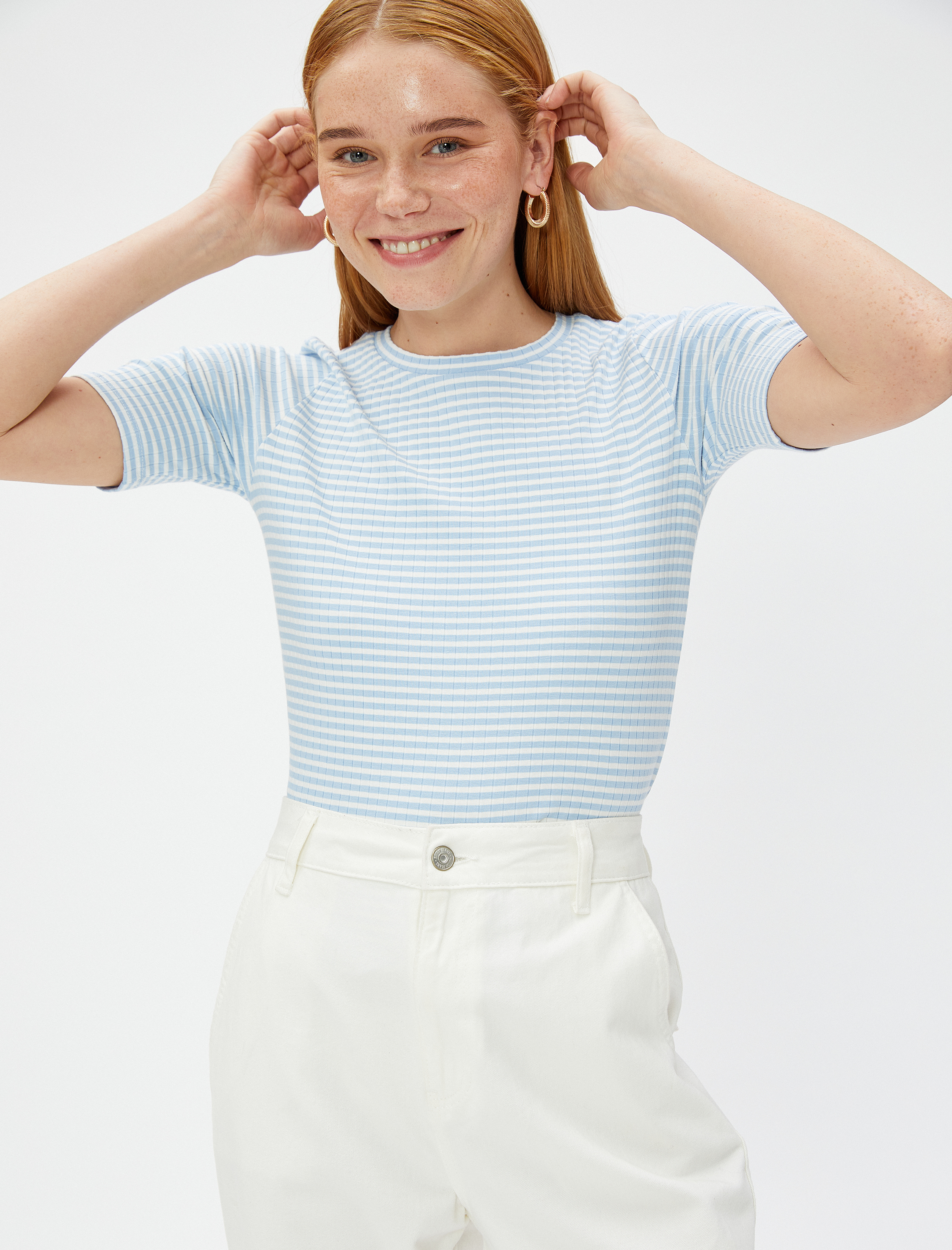   Bisiklet Yaka Tişört Kısa Kollu Pamuklu