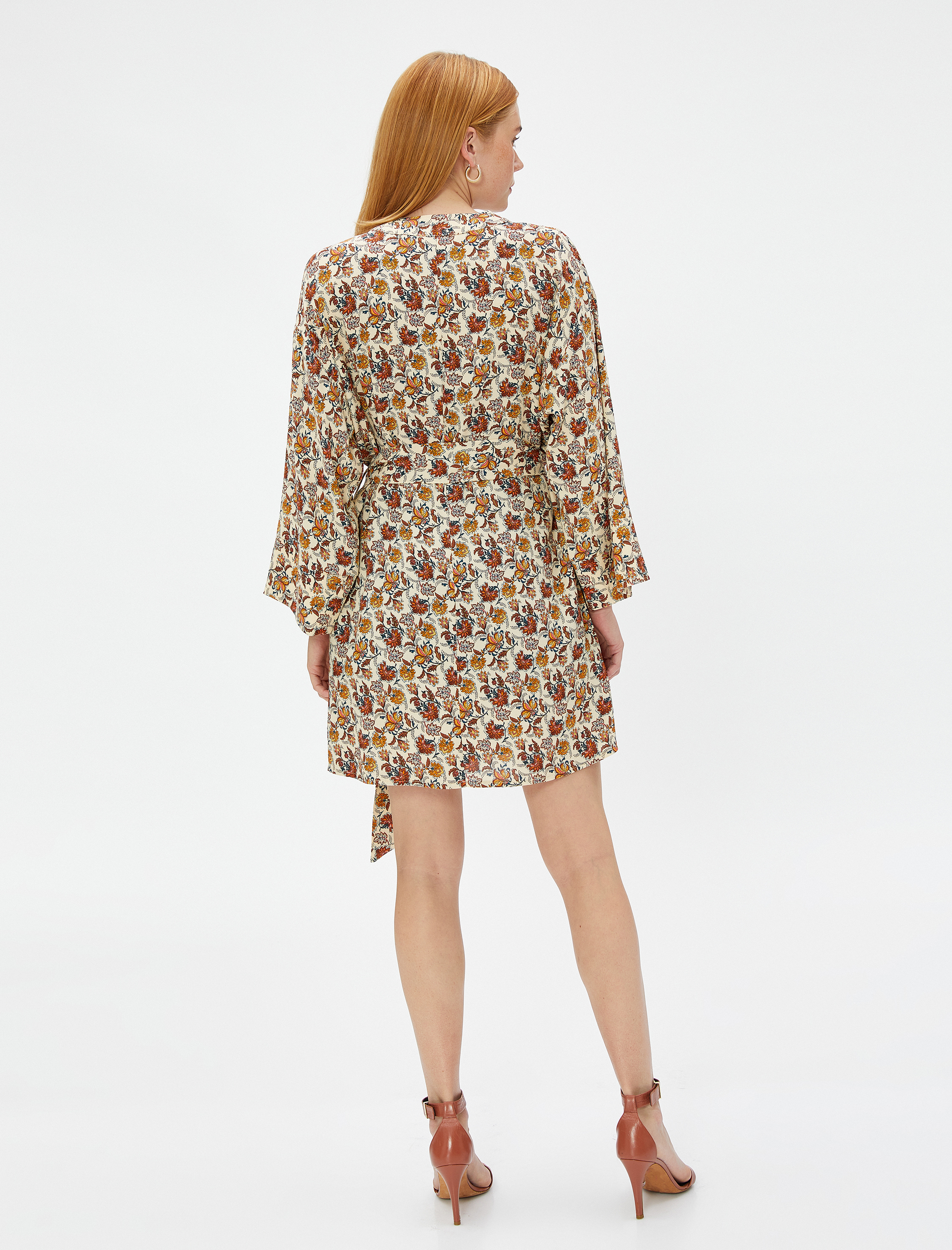   Çiçekli Kimono Kuşaklı Midi Boy