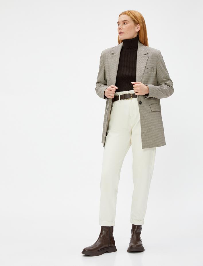  Beli Lastikli Kot Pantolon Hafif Dar Paça - Mom Jeans