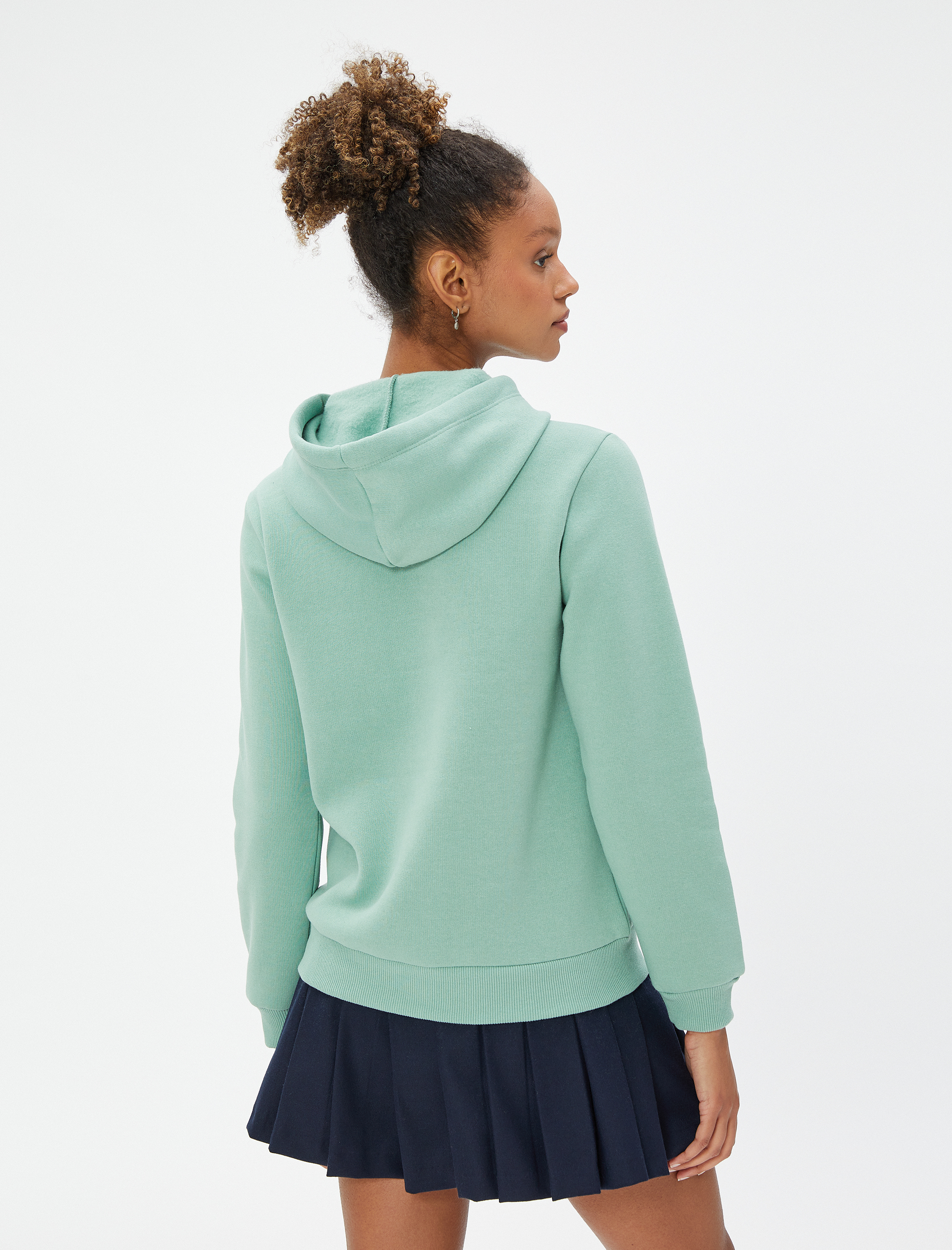   Şardonlu Kapüşonlu Sweatshirt Kedi Baskılı Kanguru Cepli