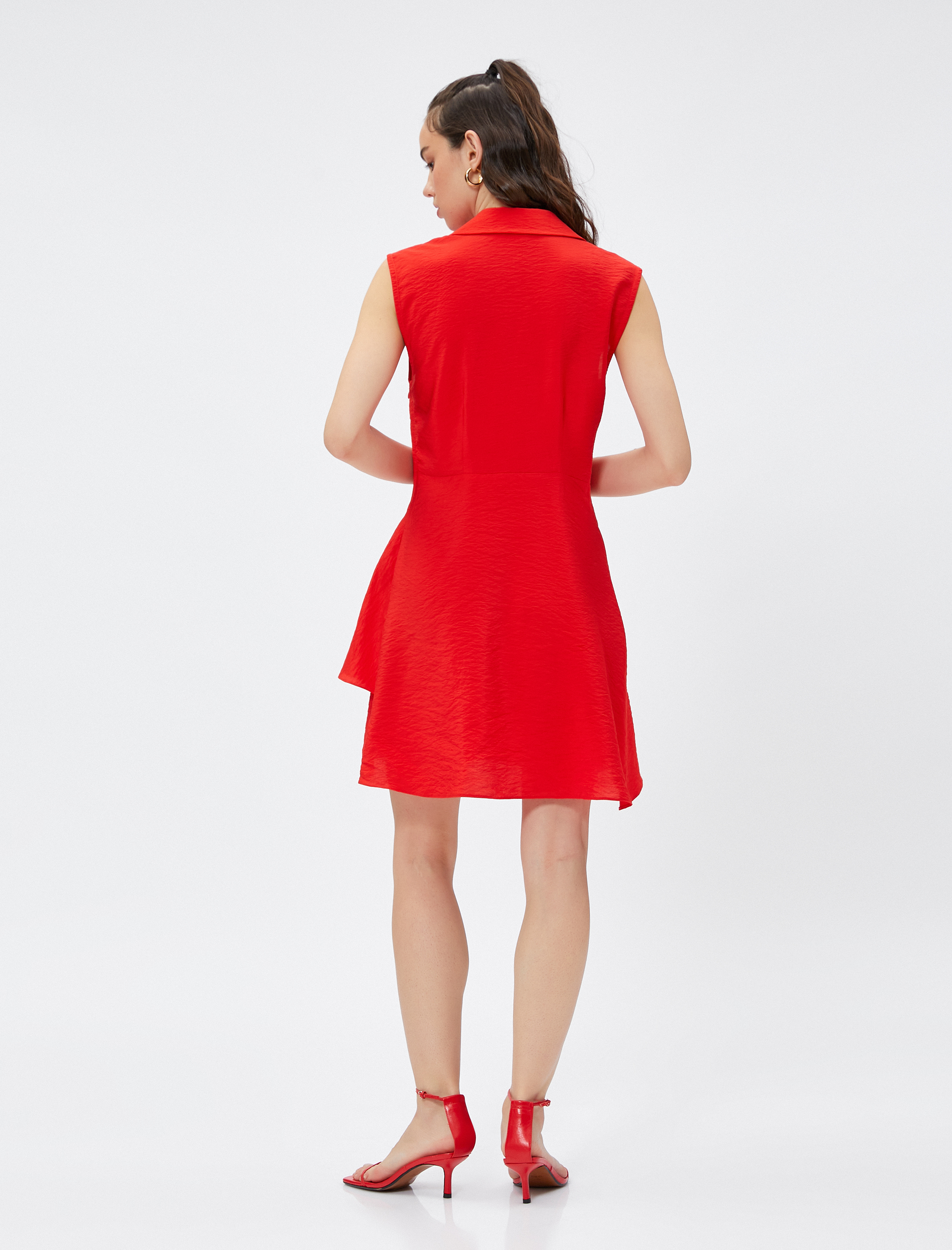   Mini Gömlek Elbise Kolsuz Volanlı