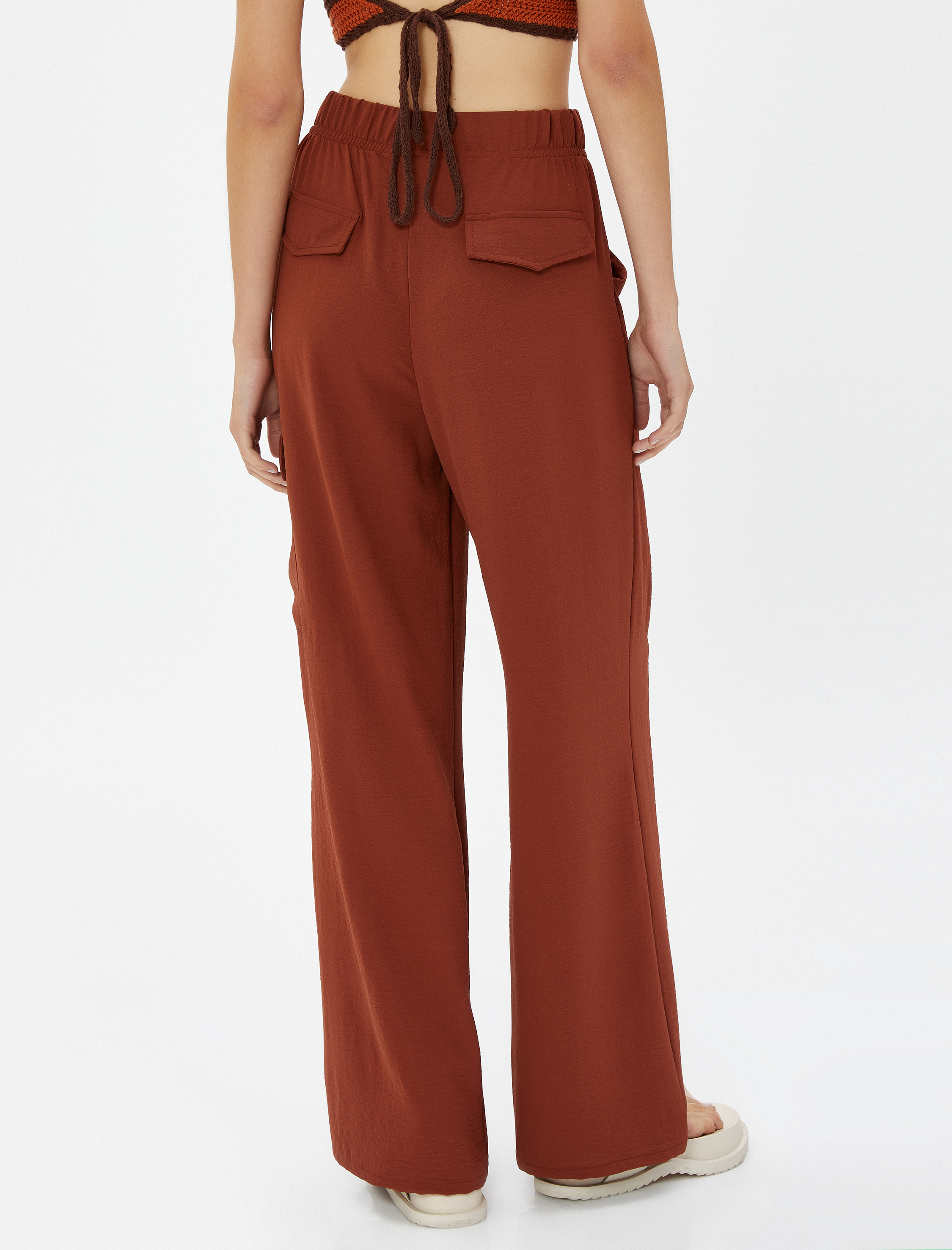   Kargo Pantolon Beli Lastikli Geniş Paça Cepli Dokulu