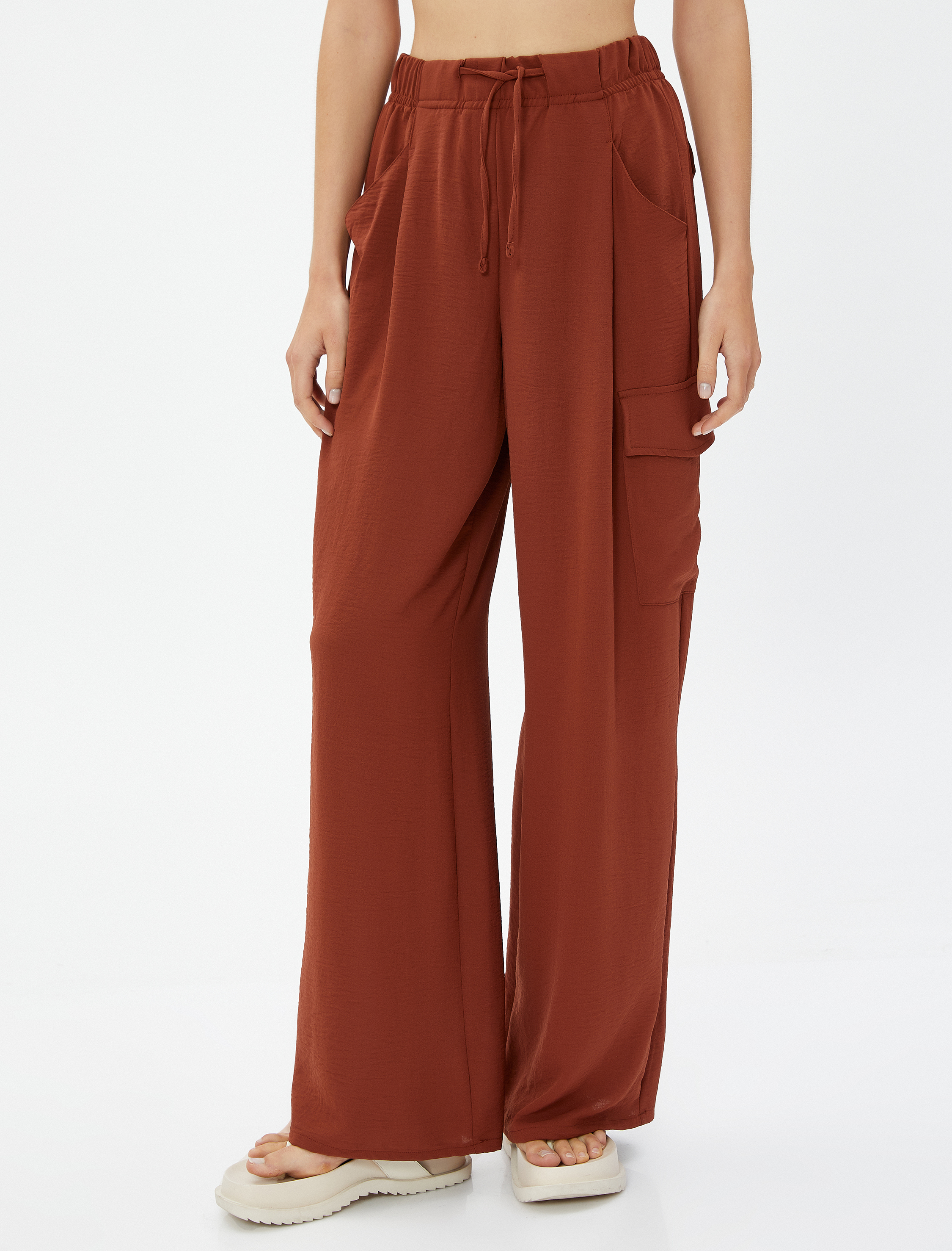   Kargo Pantolon Beli Lastikli Geniş Paça Cepli Dokulu