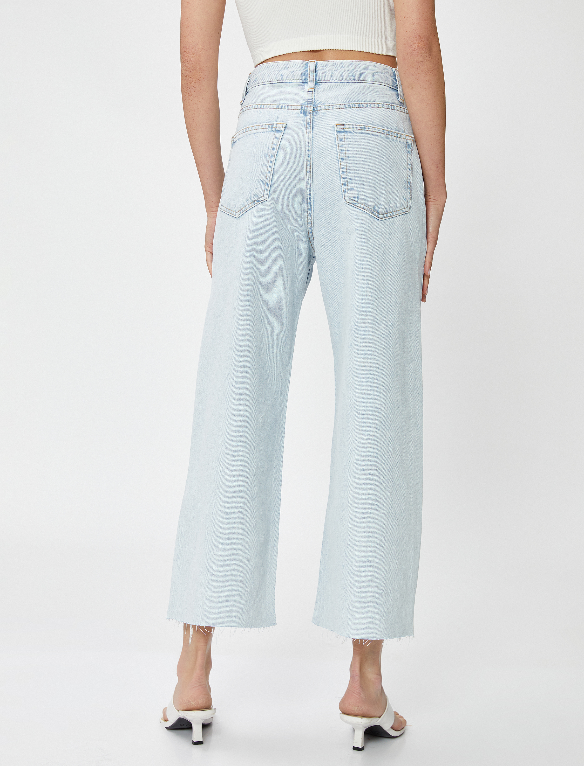   Bol Paça Kot Pantolon Taş İşlemeli - Bianca Crop Jeans