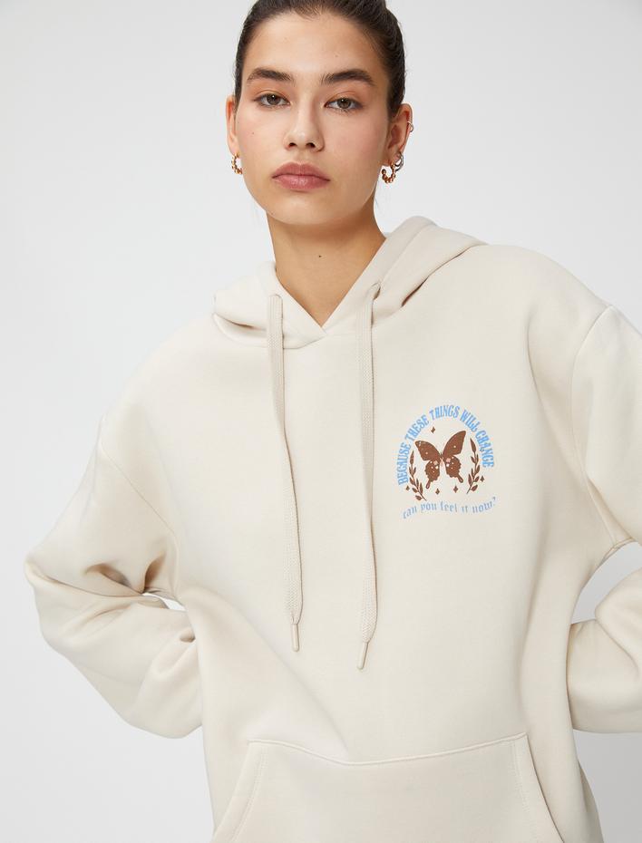  Oversize Sweatshirt Kapüşonlu Sırt Baskılı Kanguru Cepli