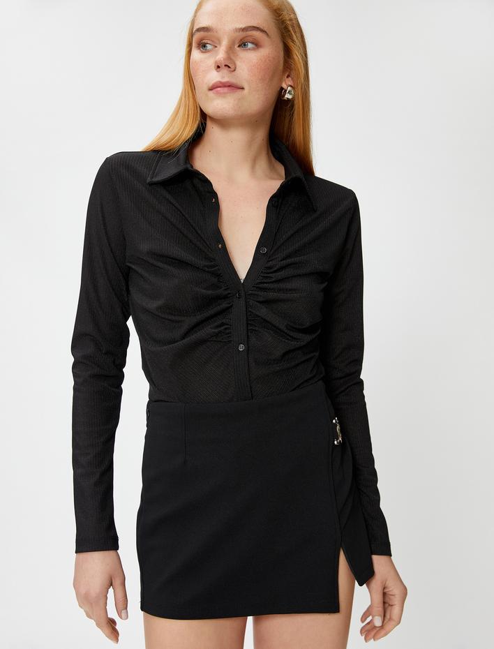  Drapeli Gömlek Uzun Kollu Slim Fit