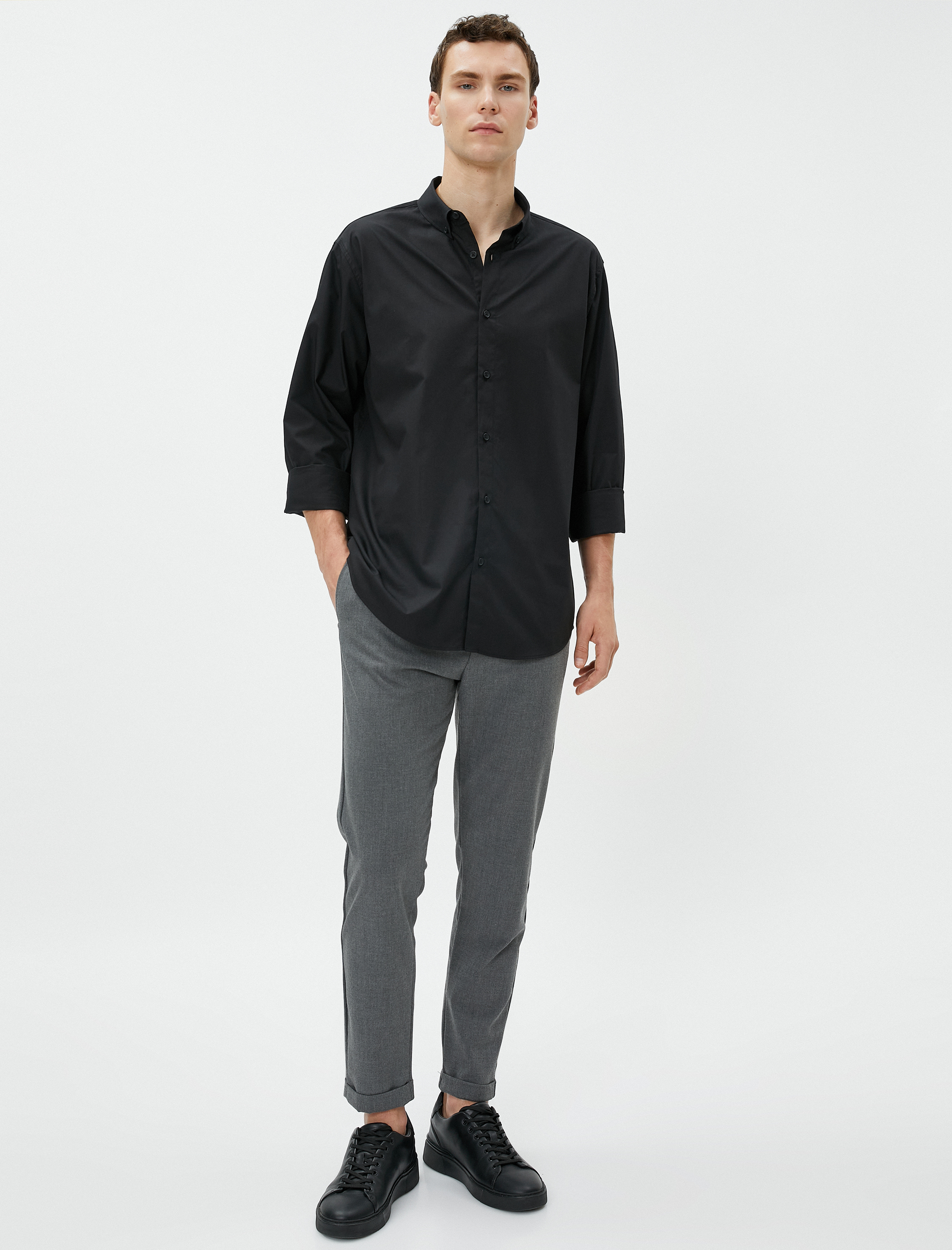   Basic Gömlek Klasik Yaka Uzun Kollu Düğmeli Pamuklu Non Iron