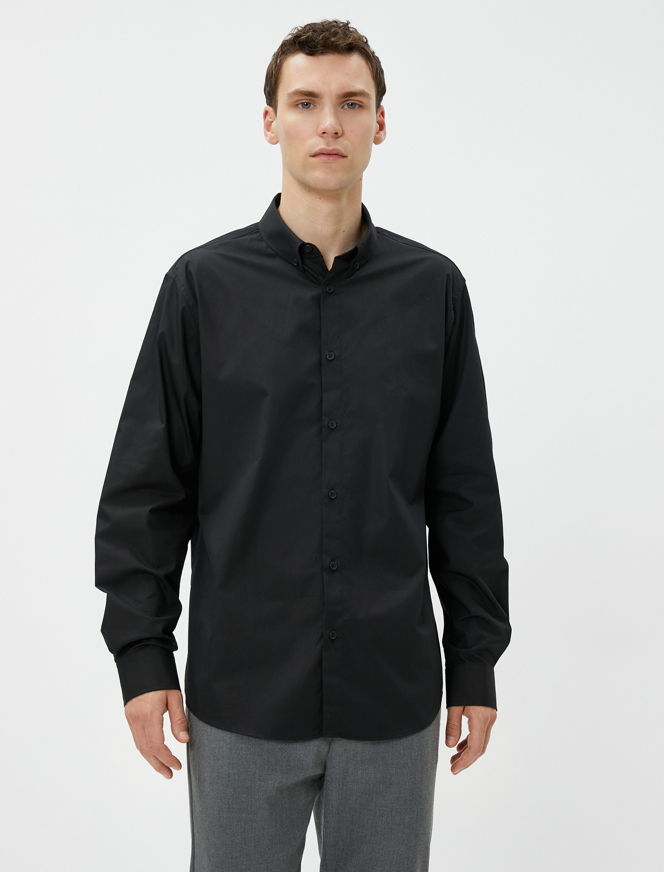   Basic Gömlek Klasik Yaka Uzun Kollu Düğmeli Pamuklu Non Iron