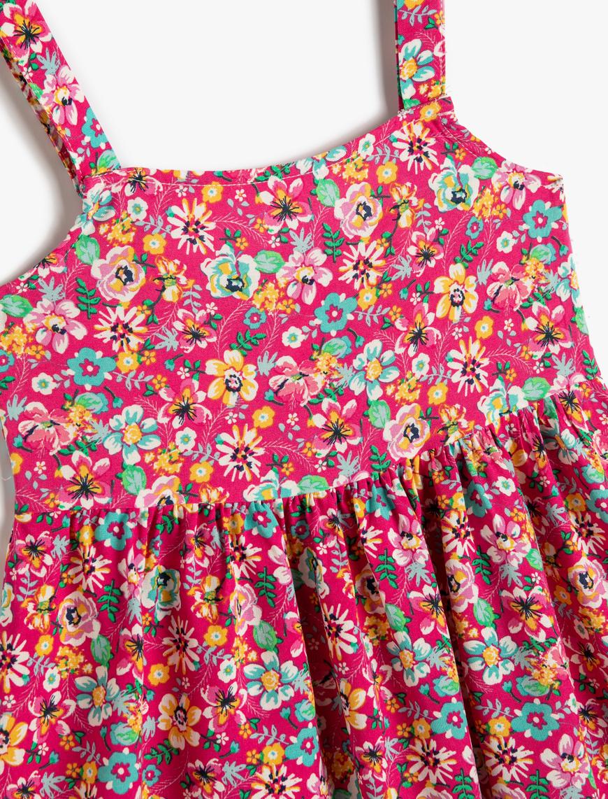  Kız Çocuk Midi Elbise Çiçekli Askılı Bol Kalıp Viskon Kumaş