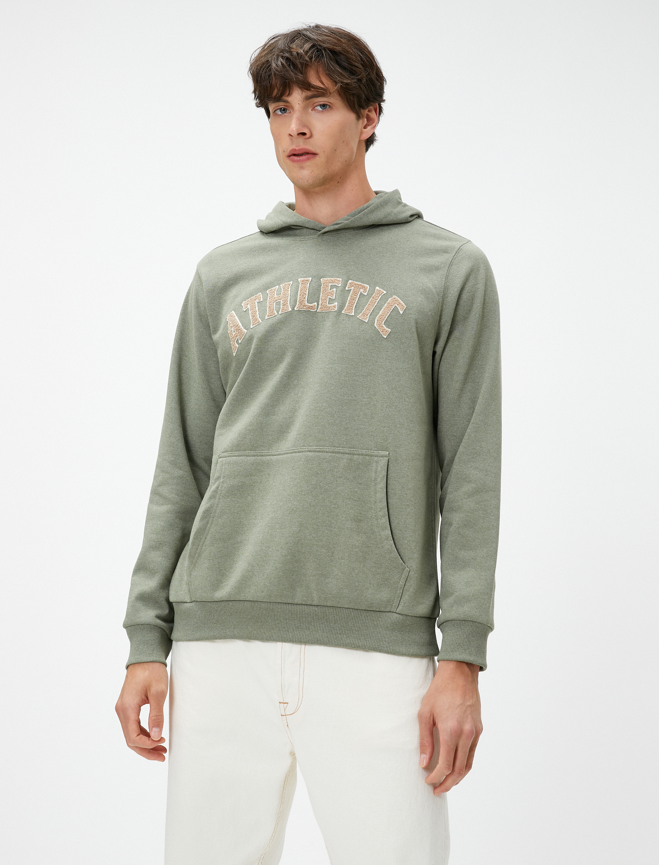   Kolej Sweatshirt Kapşonlu Kanguru Cep Detaylı İşlemeli Şardonlu