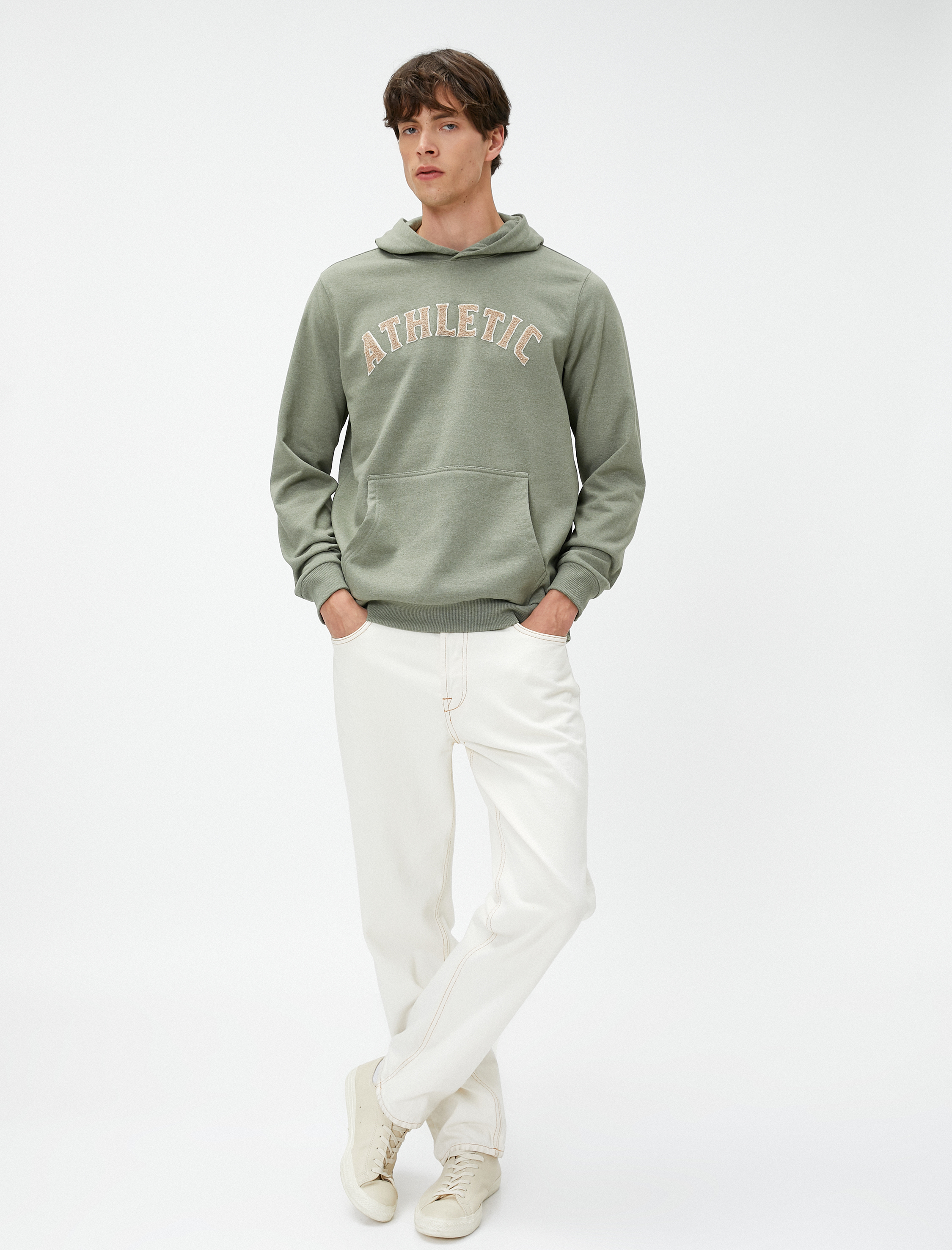   Kolej Sweatshirt Kapşonlu Kanguru Cep Detaylı İşlemeli Şardonlu