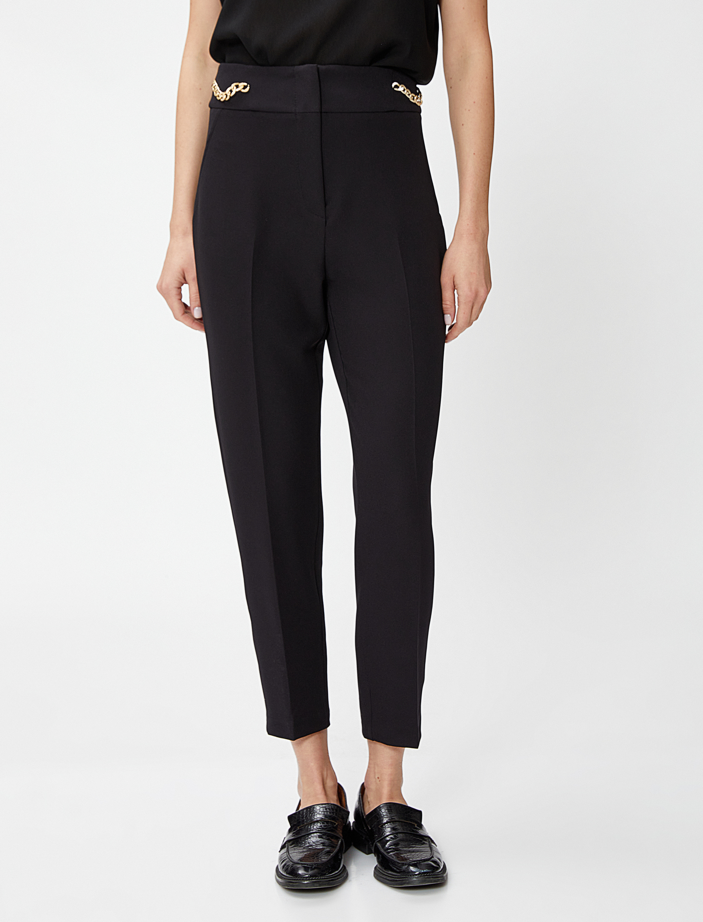   Yüksek Bel Kumaş Pantolon Zincir Detaylı