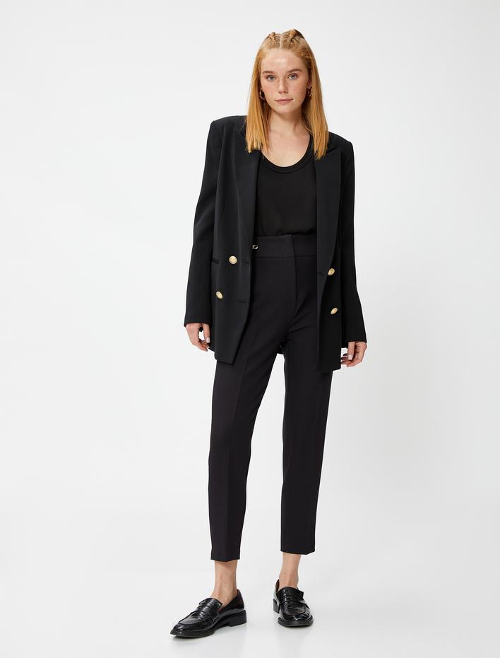  Yüksek Bel Kumaş Pantolon Zincir Detaylı