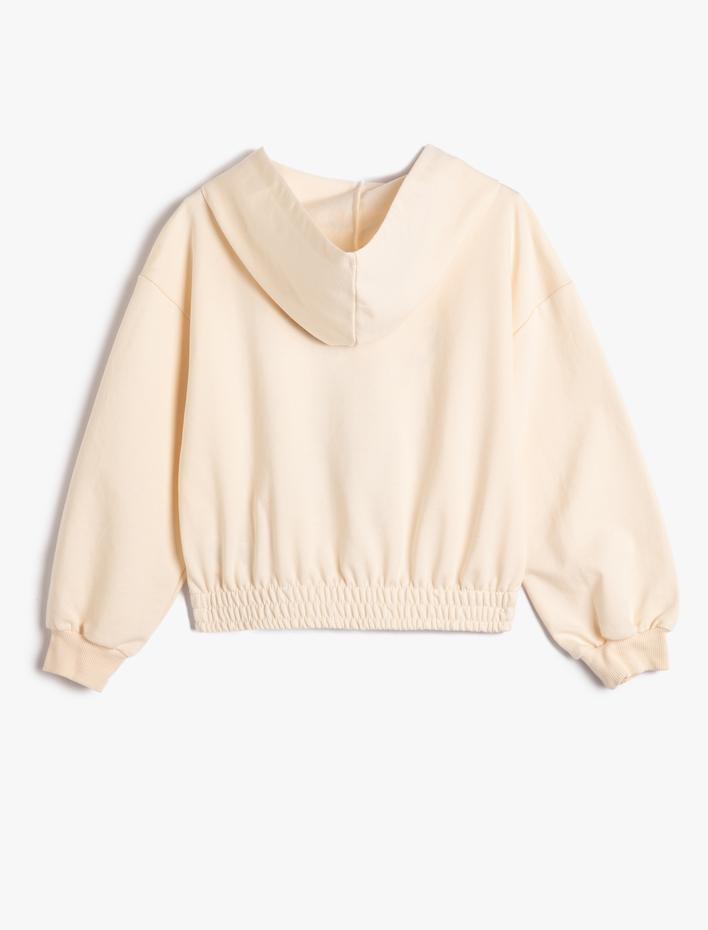 Kız Çocuk Kapşonlu Sweatshirt Ayıcık Baskılı Beli ve Manşetleri Lastikli Uzun Kollu