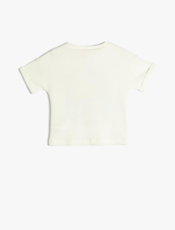 Erkek Bebek Tişört Yakası Düğmeli Bisiklet Yaka Baskılı Kısa Kollu Dokulu Pamuklu