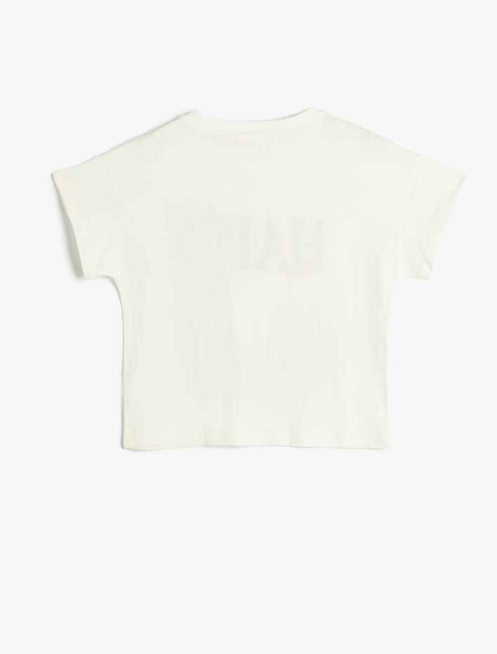 Kız Çocuk Tişört Kısa Kollu Bisiklet Yaka Kroşe Çiçek Aplike Detaylı Pamuklu