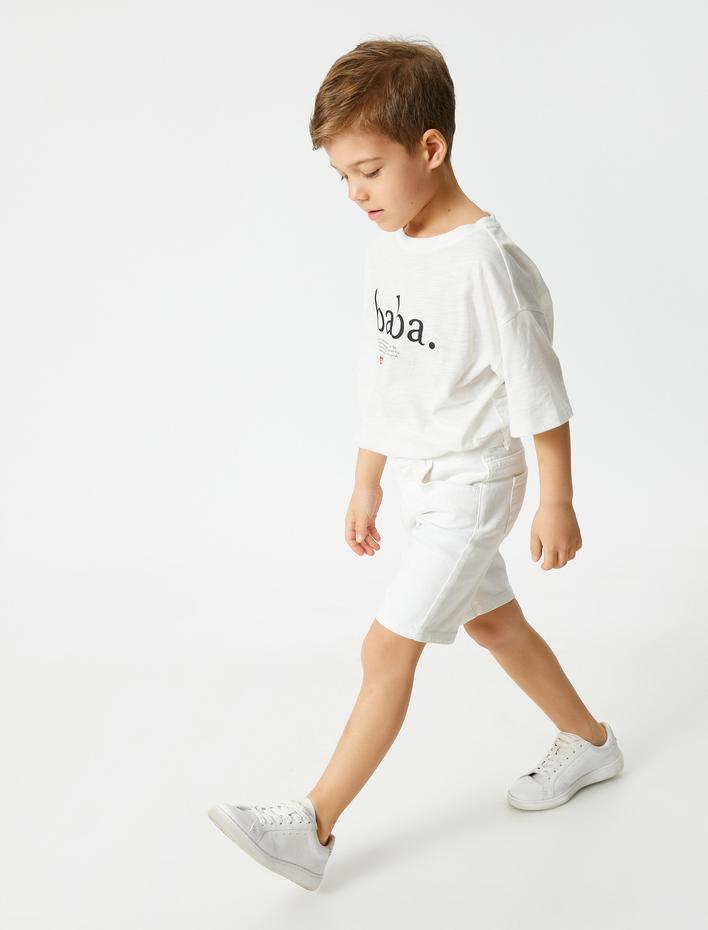 Erkek Çocuk Kot Şort Cepli Pamuklu - Slim Fit Beli Ayarlanabilir Lastikli