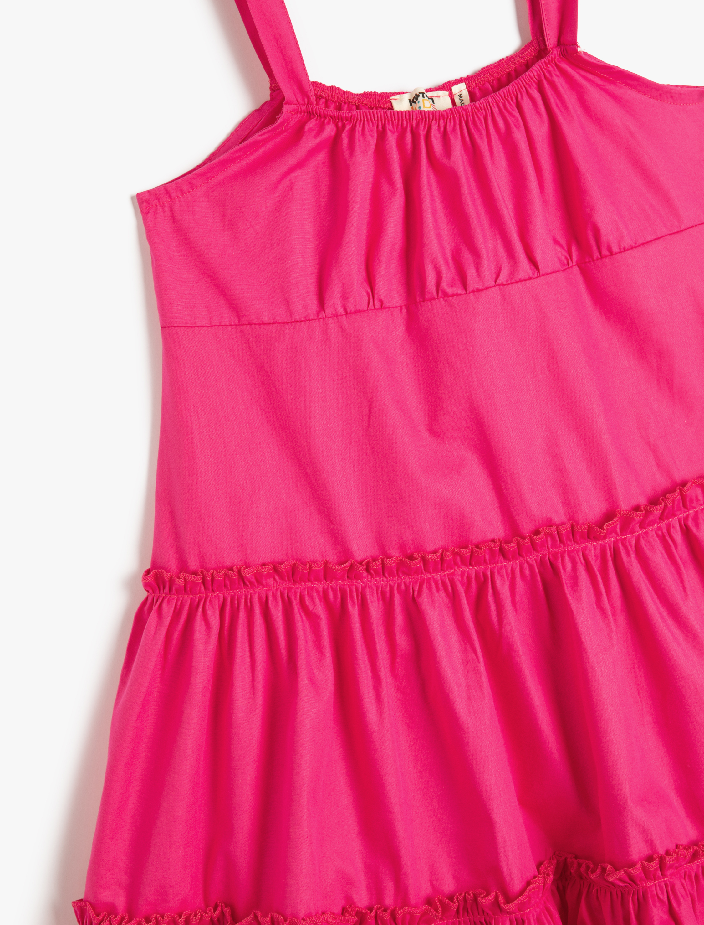  Kız Çocuk Elbise Midi Boy Askılı Katlı Pamuklu