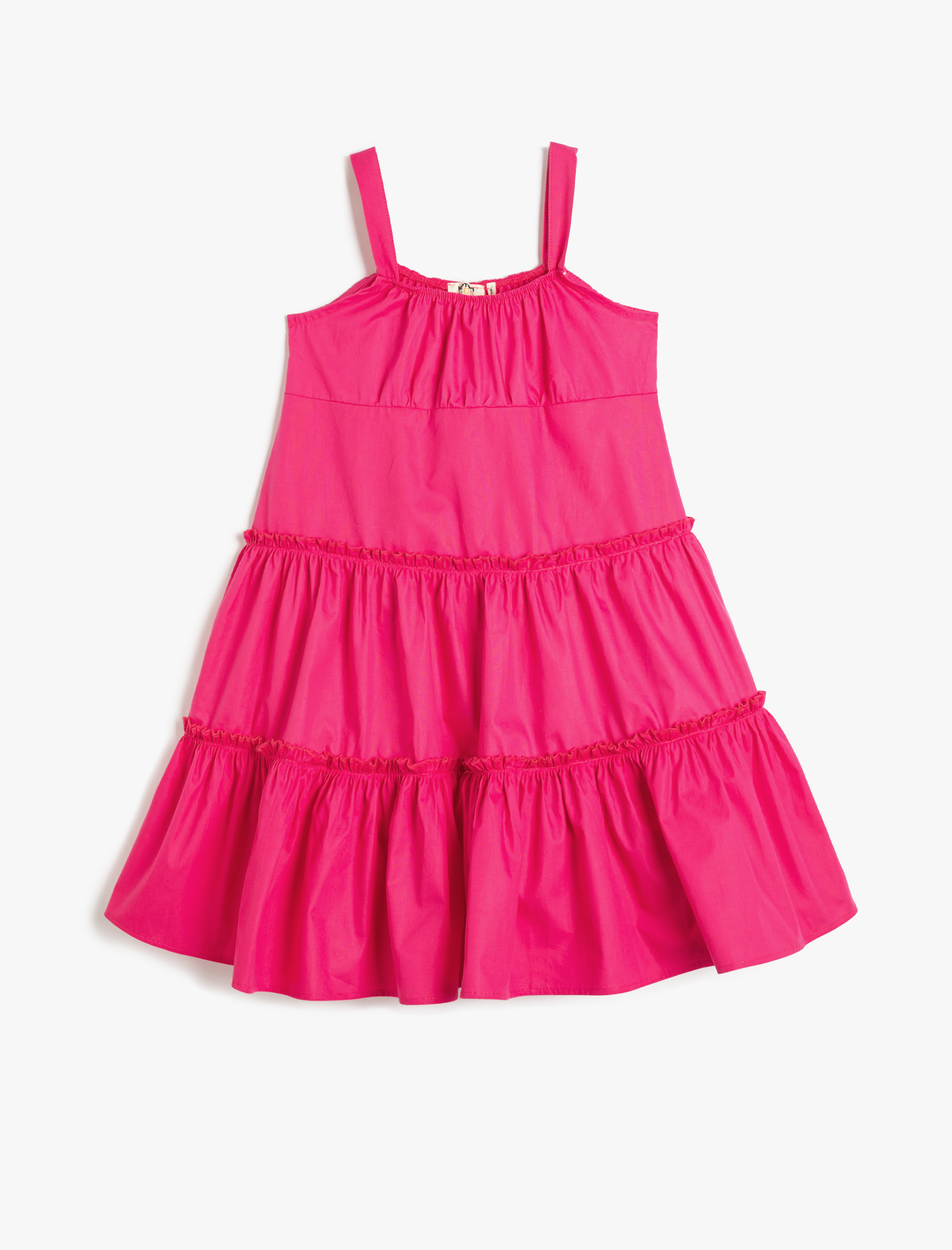  Kız Çocuk Elbise Midi Boy Askılı Katlı Pamuklu