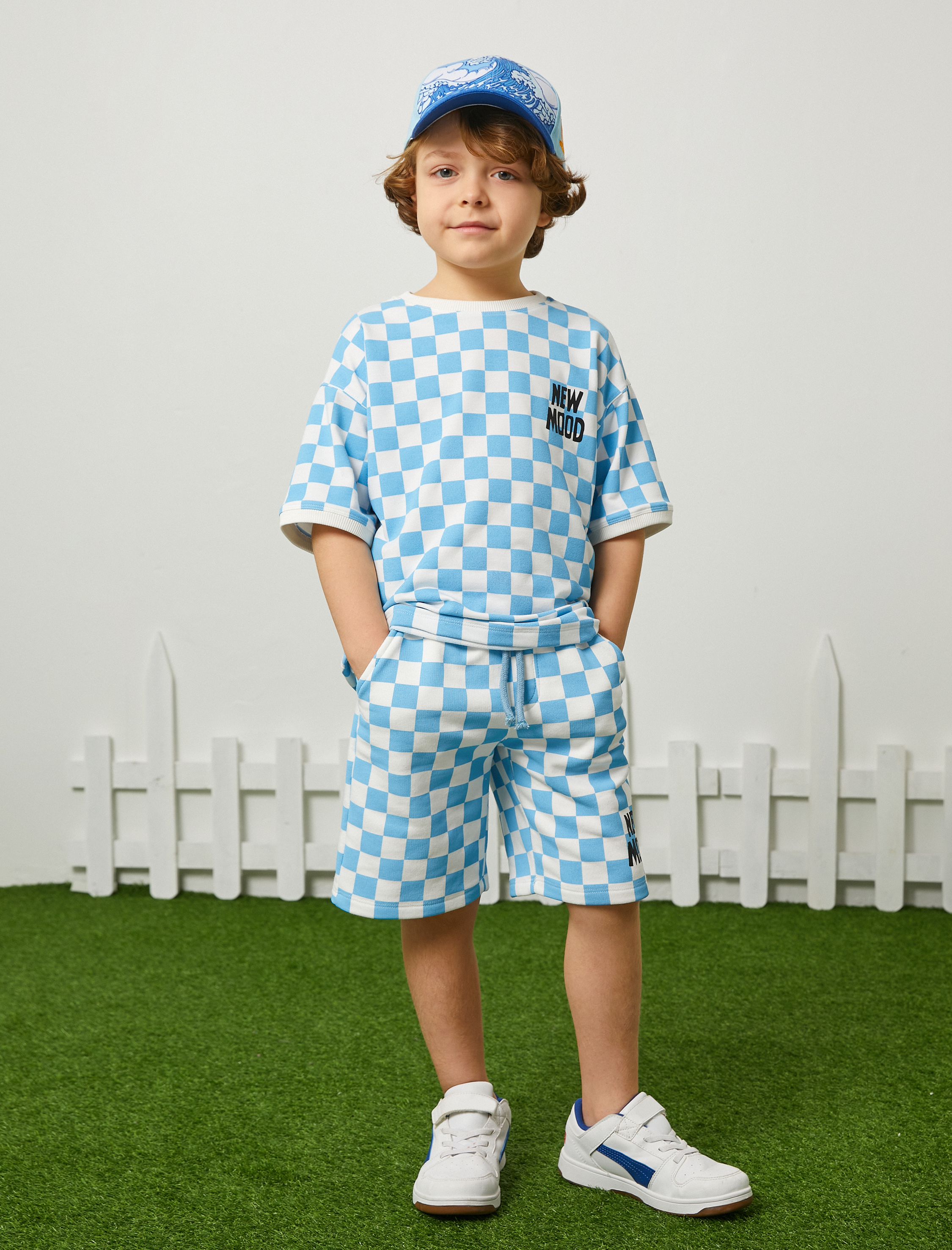  Erkek Çocuk Bermuda Şort Kareli Beli Bağlamalı Cepli