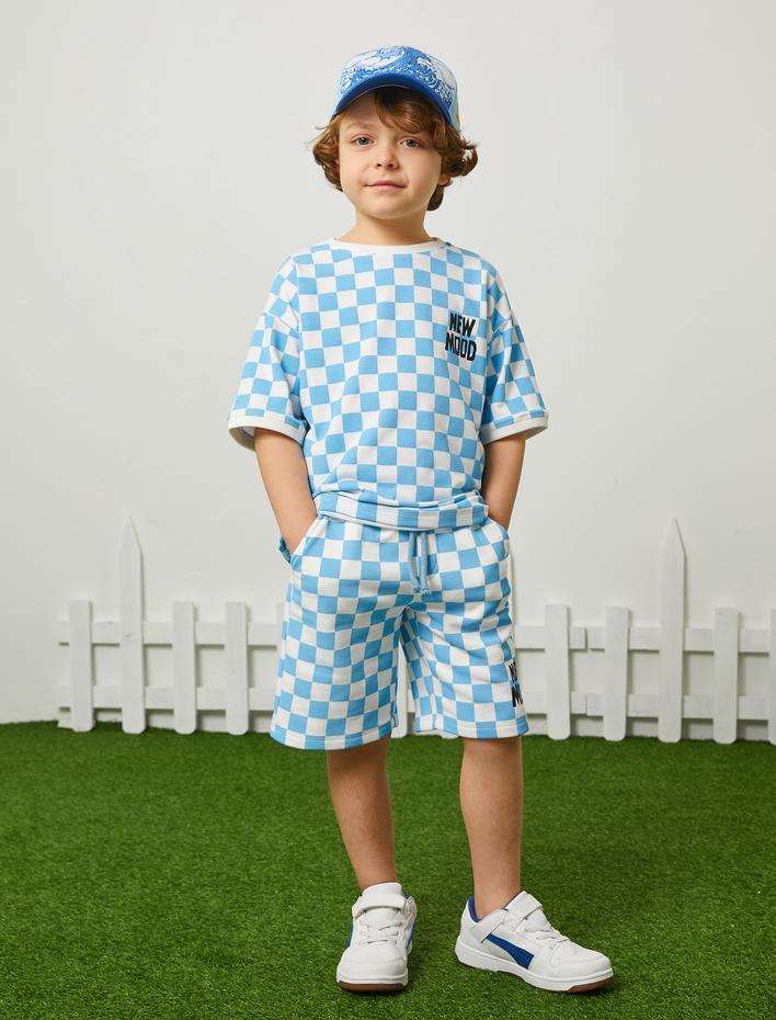 Erkek Çocuk Bermuda Şort Kareli Beli Bağlamalı Cepli