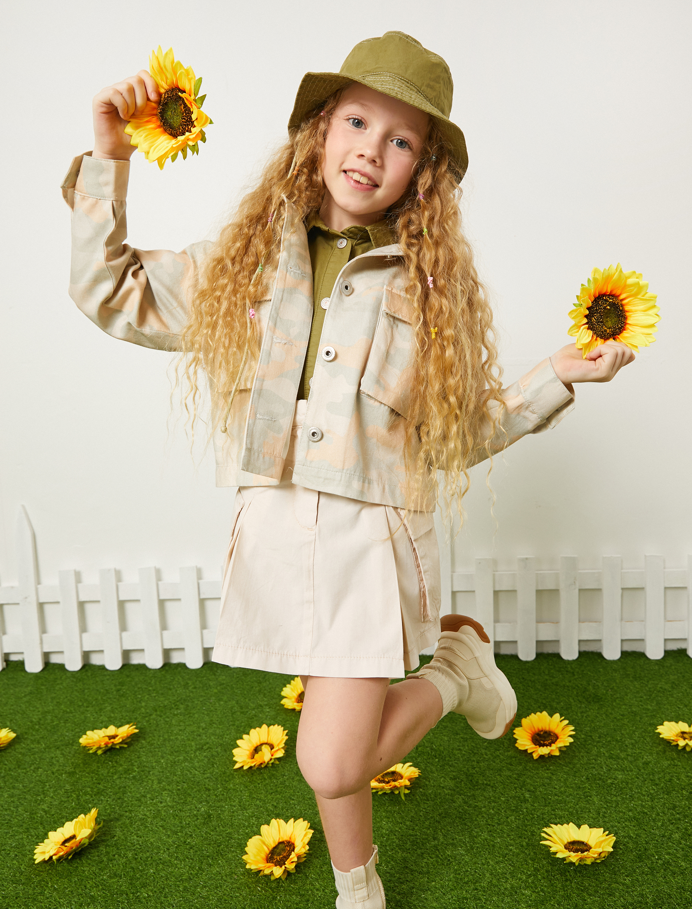  Kız Çocuk Kargo Mini Etek Pileli Yandan Cepli Pamuklu