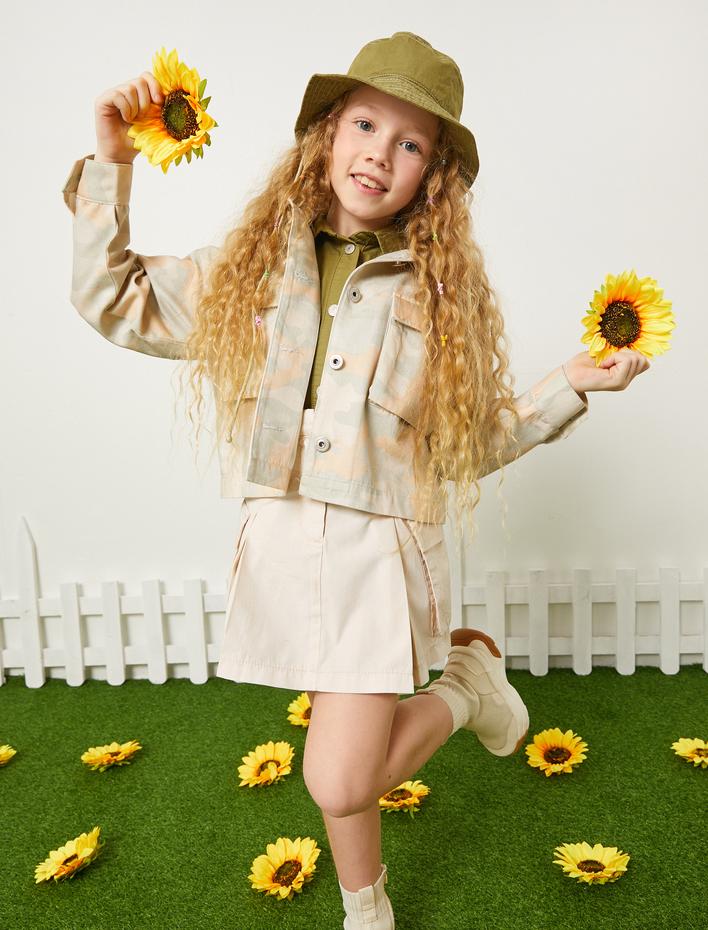 Kız Çocuk Kargo Mini Etek Pileli Yandan Cepli Pamuklu