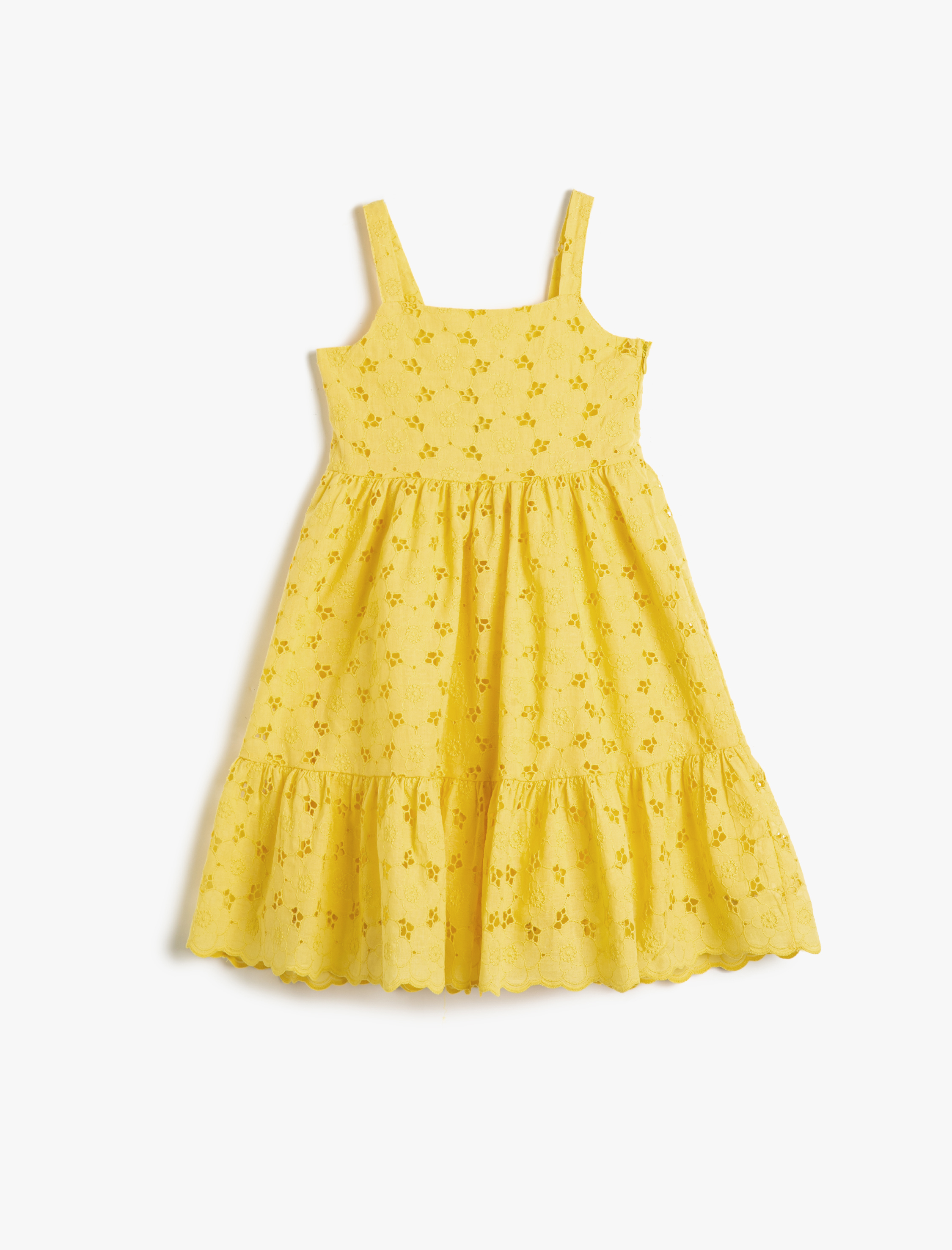  Kız Çocuk Elbise Çiçekli Fistolu Askılı Pamuklu Astarlı