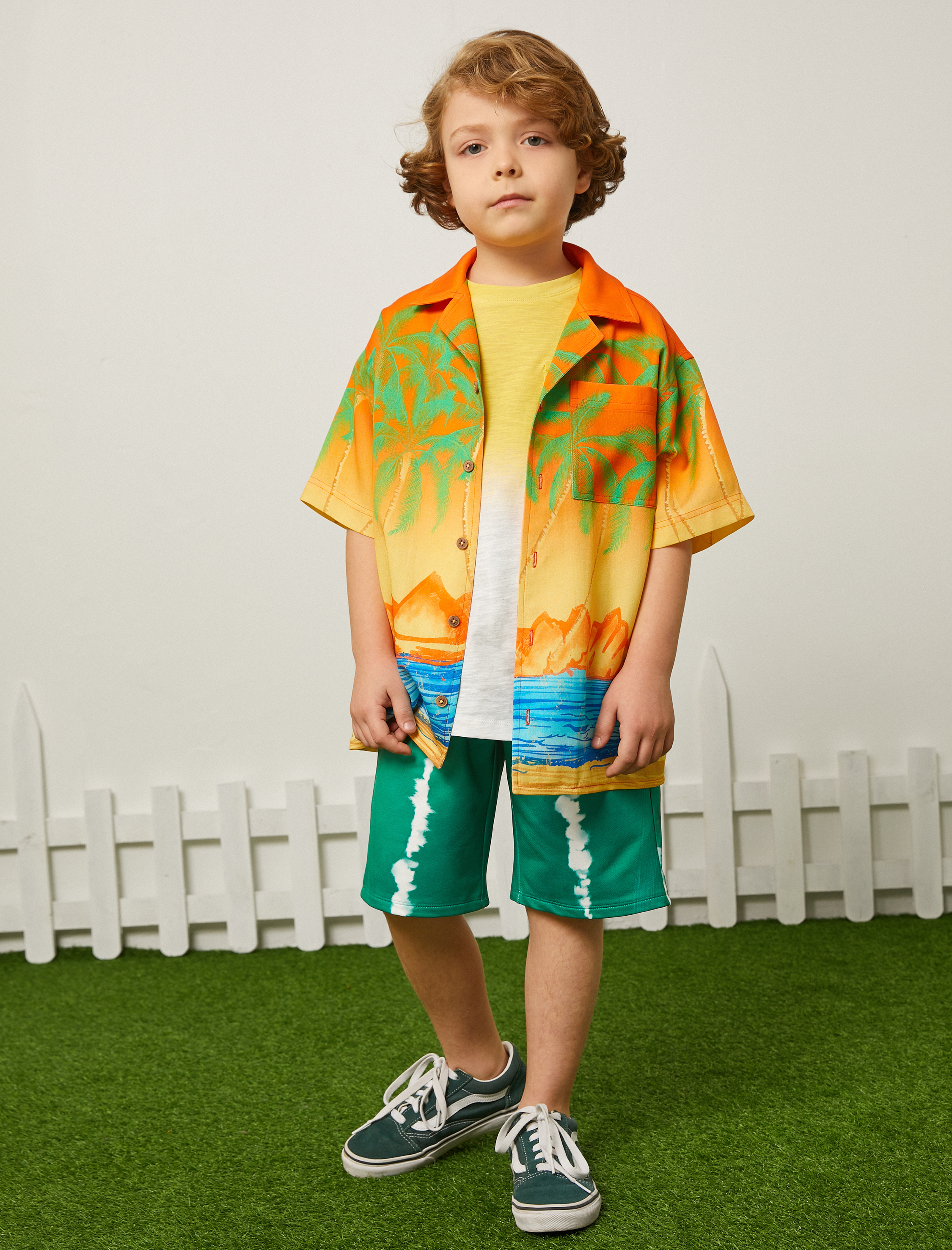  Erkek Çocuk Batik Desenli Şort Beli Bağlamalı Cepli