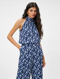 Zincir Baskılı Halter Yaka Bluz