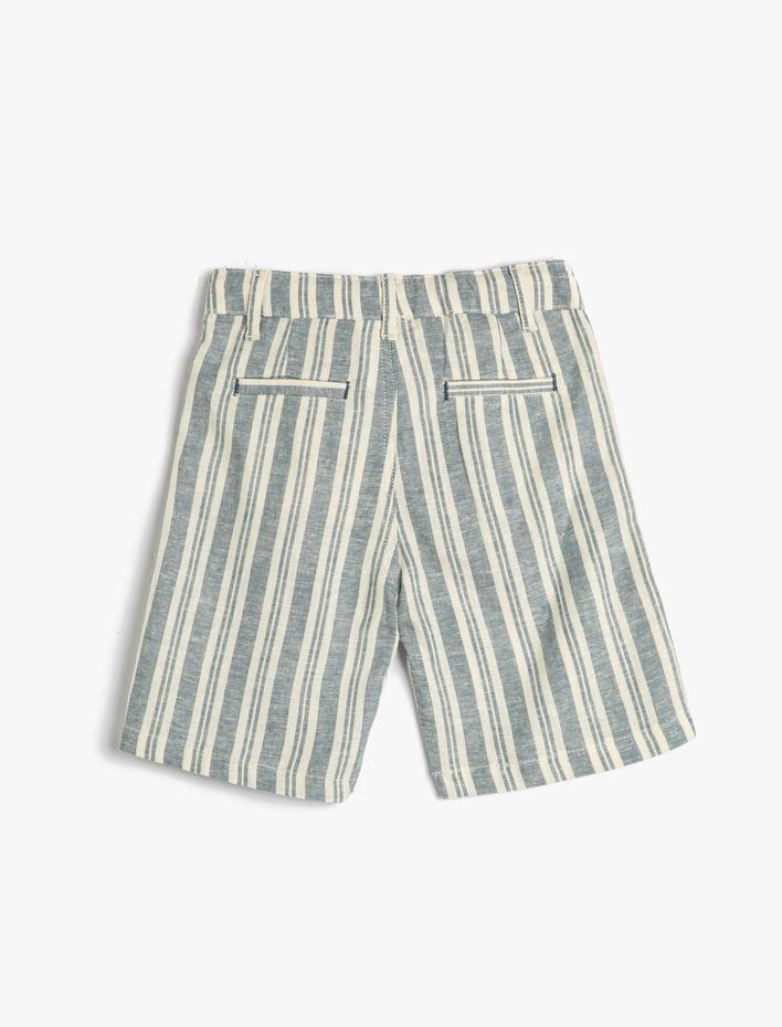 Erkek Çocuk Keten Şort Chino Beli Bağlamalı Cepli