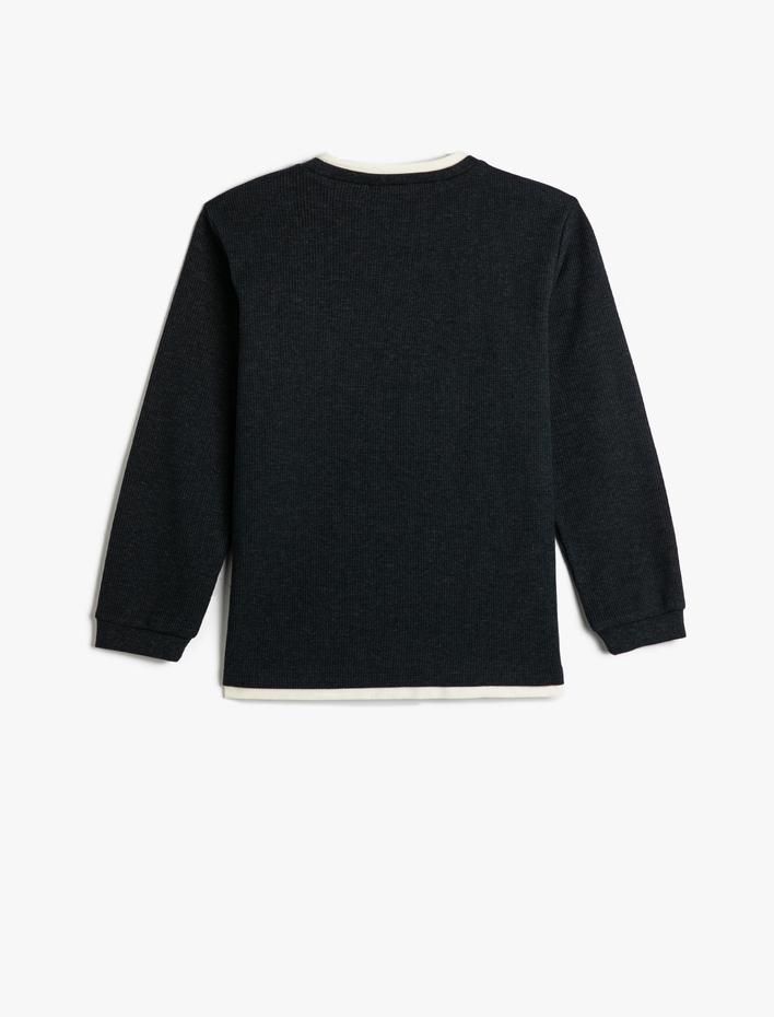 Erkek Çocuk Basic Sweatshirt Bisiklet Yaka Uzun Kollu Yumuşak Dokulu Fitilli