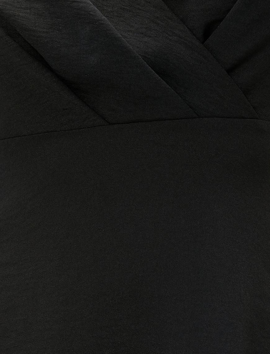   Midi Boy Elbise Askılı V Yaka Drapeli