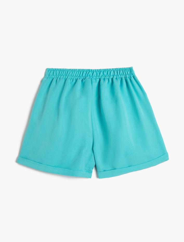 Kız Çocuk Şort Beli Lastikli Modal Kumaş Cepli Pile Detaylı