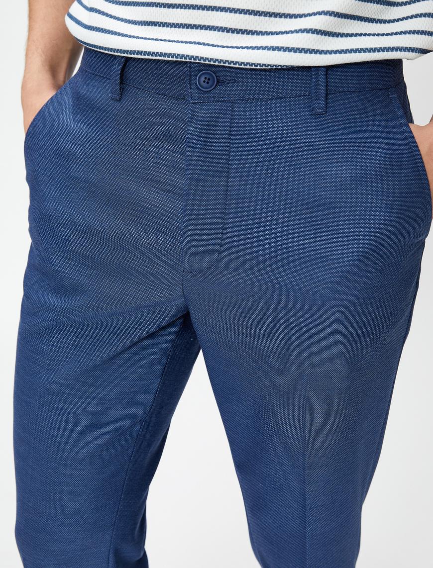   Kumaş Pantolon Slim Fit Düğme Detaylı Cepli
