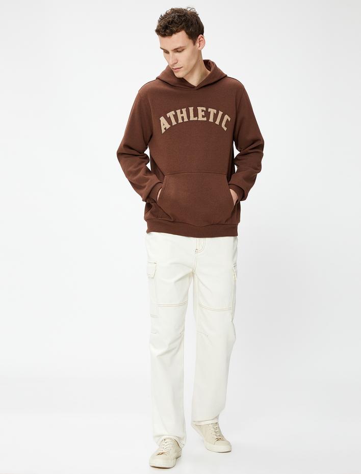  Kolej Sweatshirt Kapşonlu Kanguru Cep Detaylı İşlemeli Şardonlu