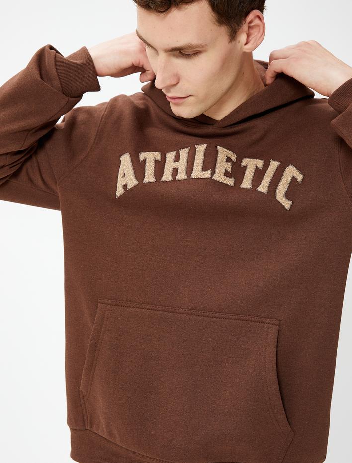  Kolej Sweatshirt Kapşonlu Kanguru Cep Detaylı İşlemeli Şardonlu