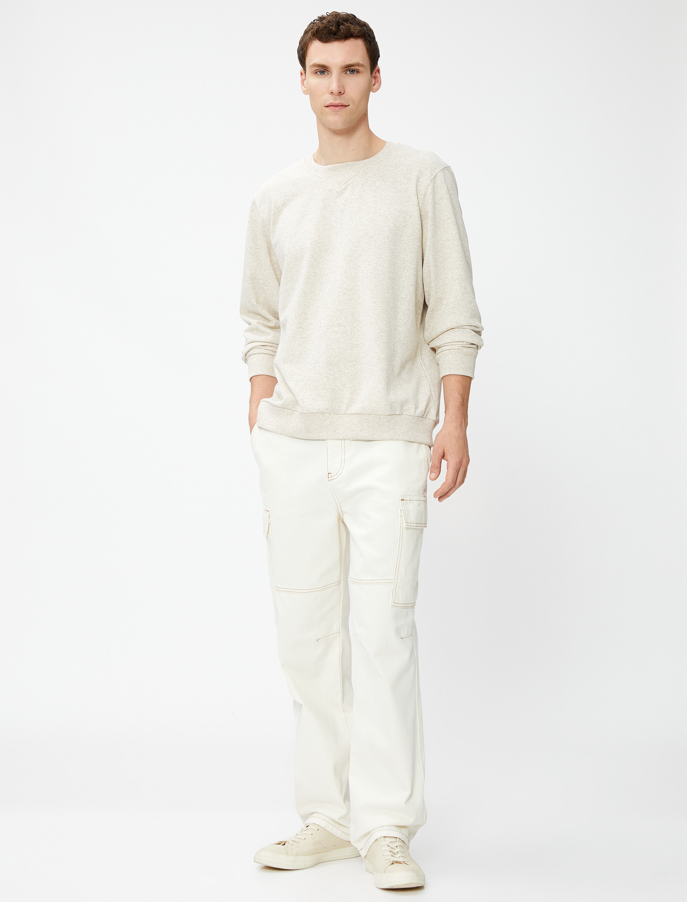   Basic Sweat Bisiklet Yaka Dikiş Detaylı Uzun Kollu