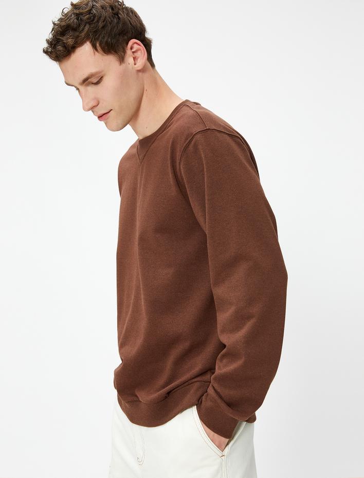  Basic Sweat Bisiklet Yaka Dikiş Detaylı Uzun Kollu