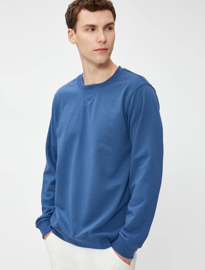  Basic Sweat Bisiklet Yaka Dikiş Detaylı Uzun Kollu