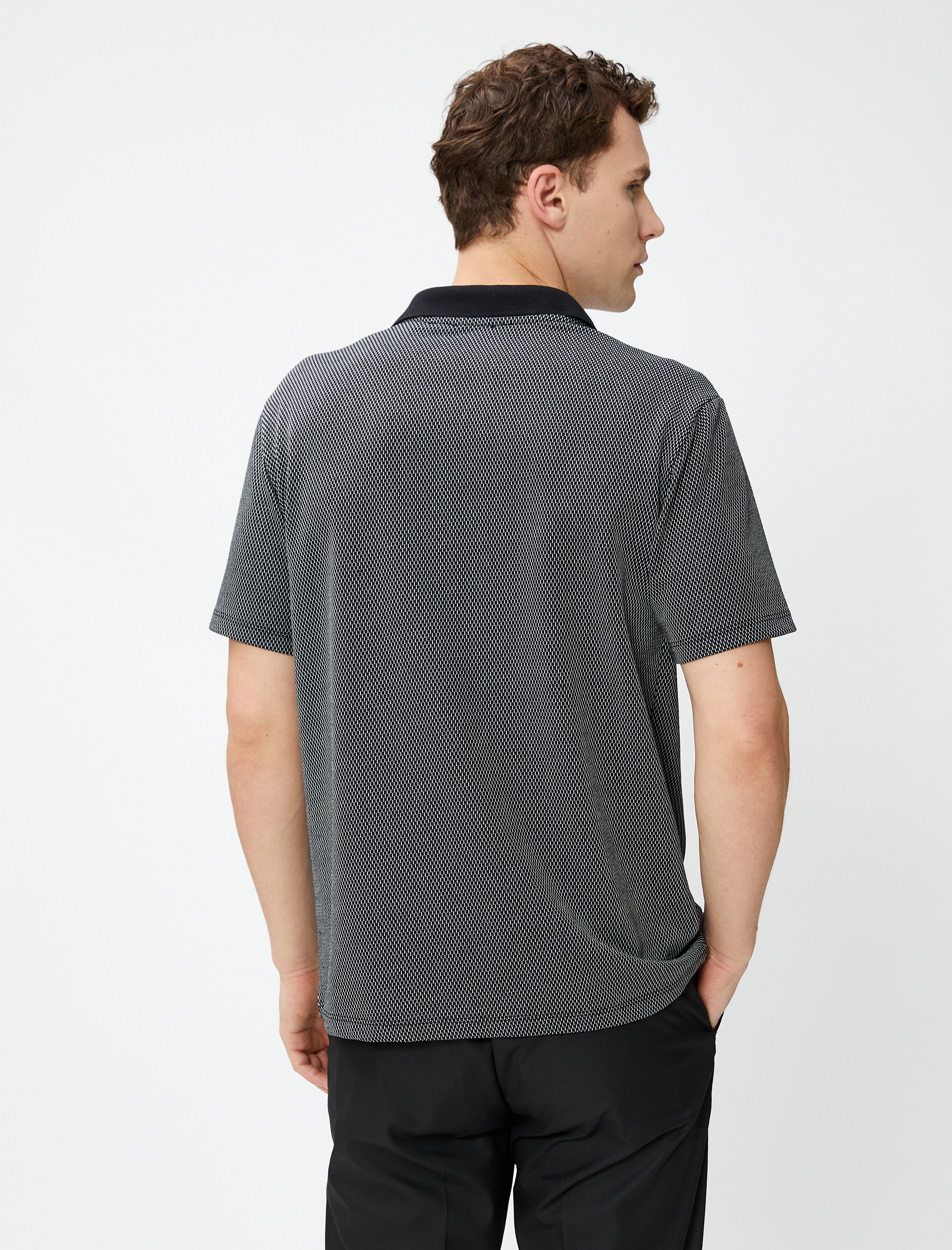   Polo Yaka Tişört Düğmeli Kısa Kollu Geometrik Baskılı