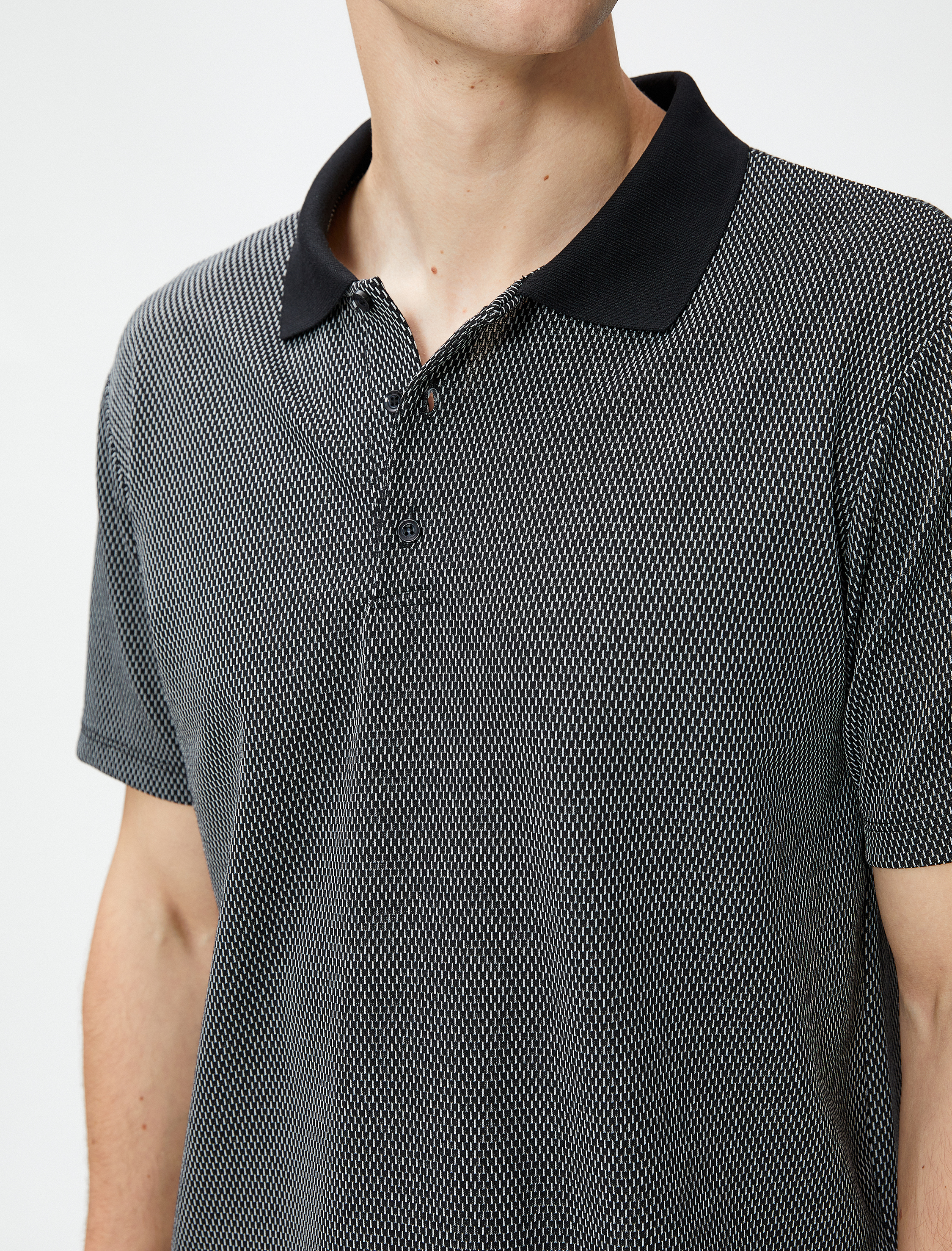   Polo Yaka Tişört Düğmeli Kısa Kollu Geometrik Baskılı