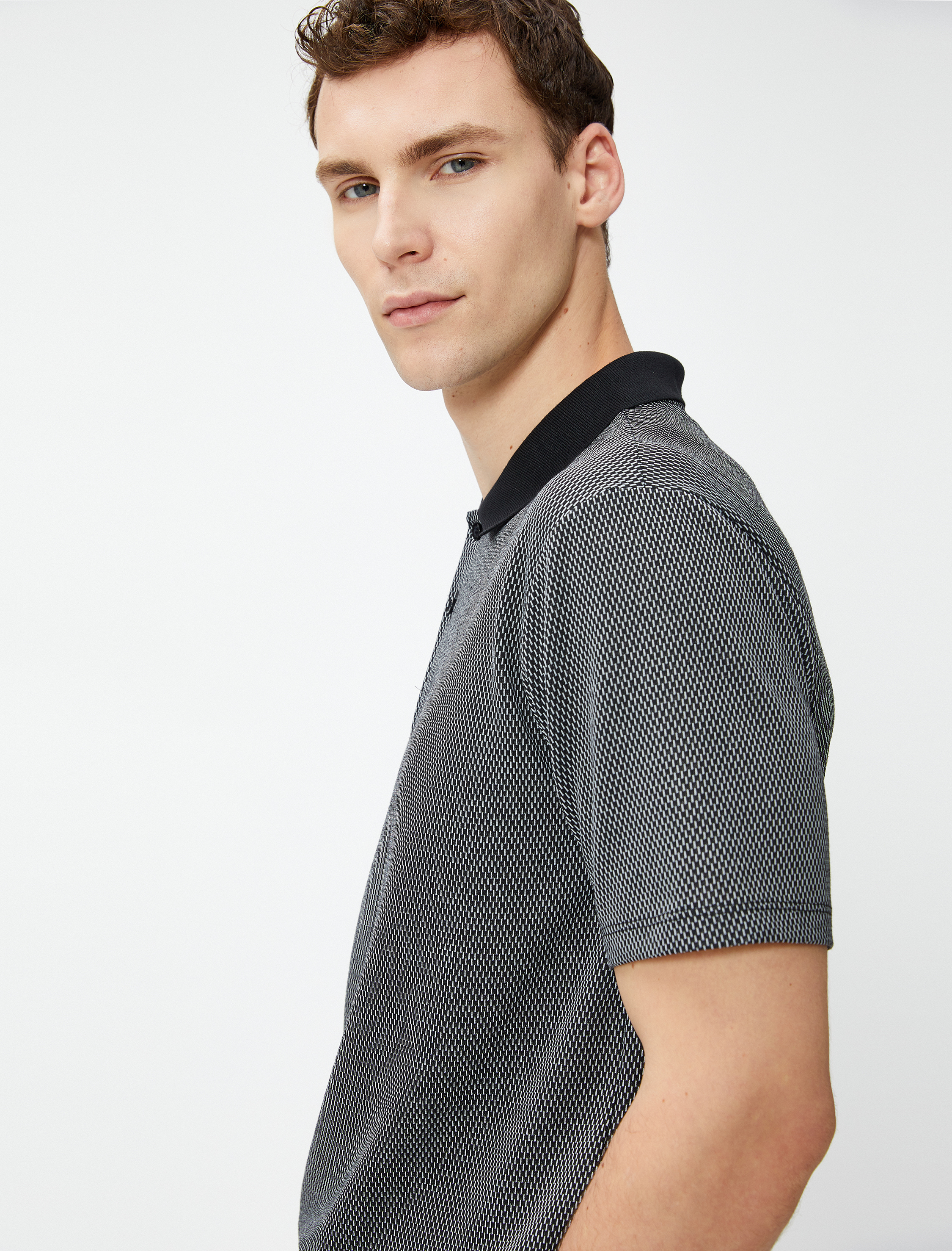   Polo Yaka Tişört Düğmeli Kısa Kollu Geometrik Baskılı